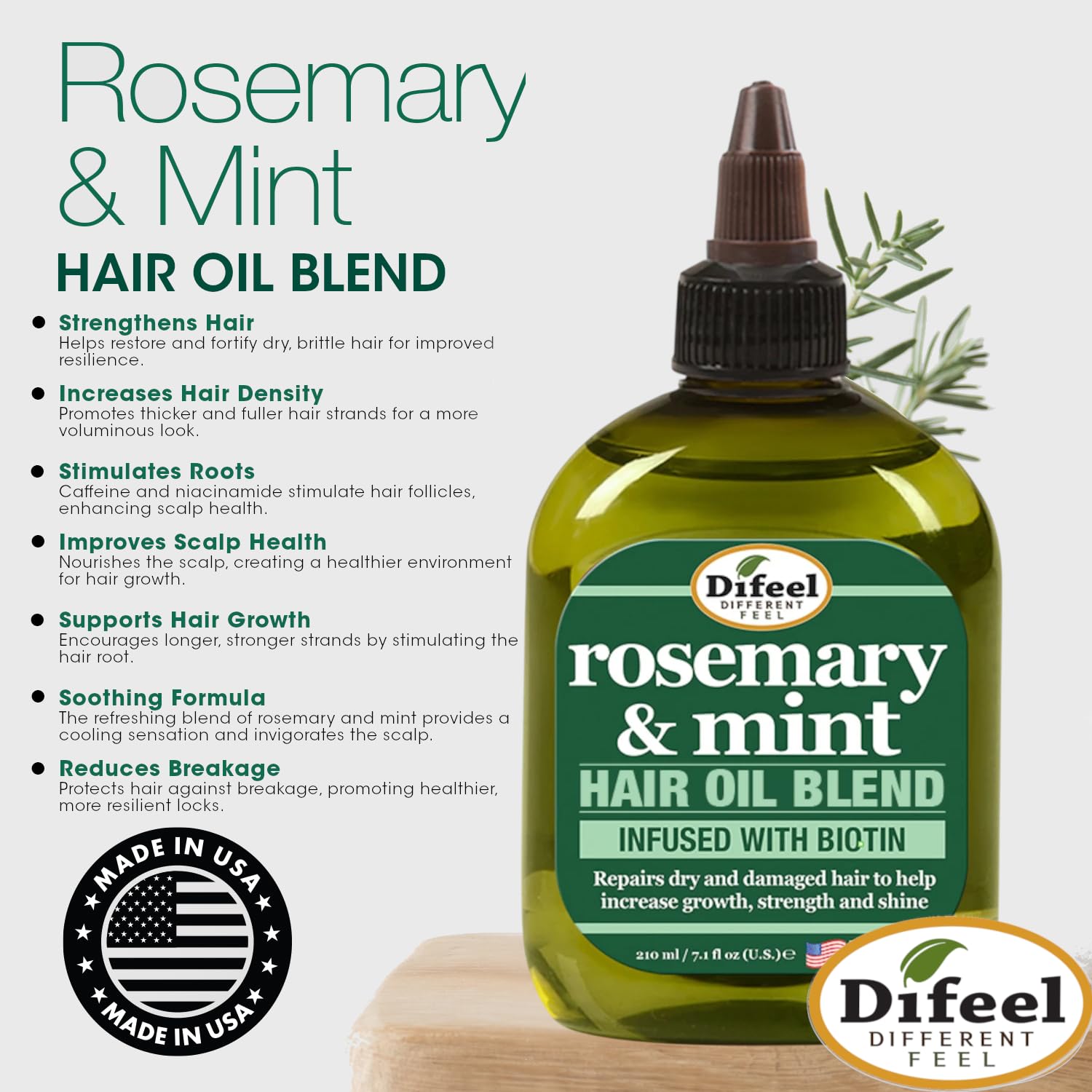 Difeel Rosemary and Mint Hair Oil Blend with Biotin 7.1 Ounce - Strengthening - Difeel Official Product View 6