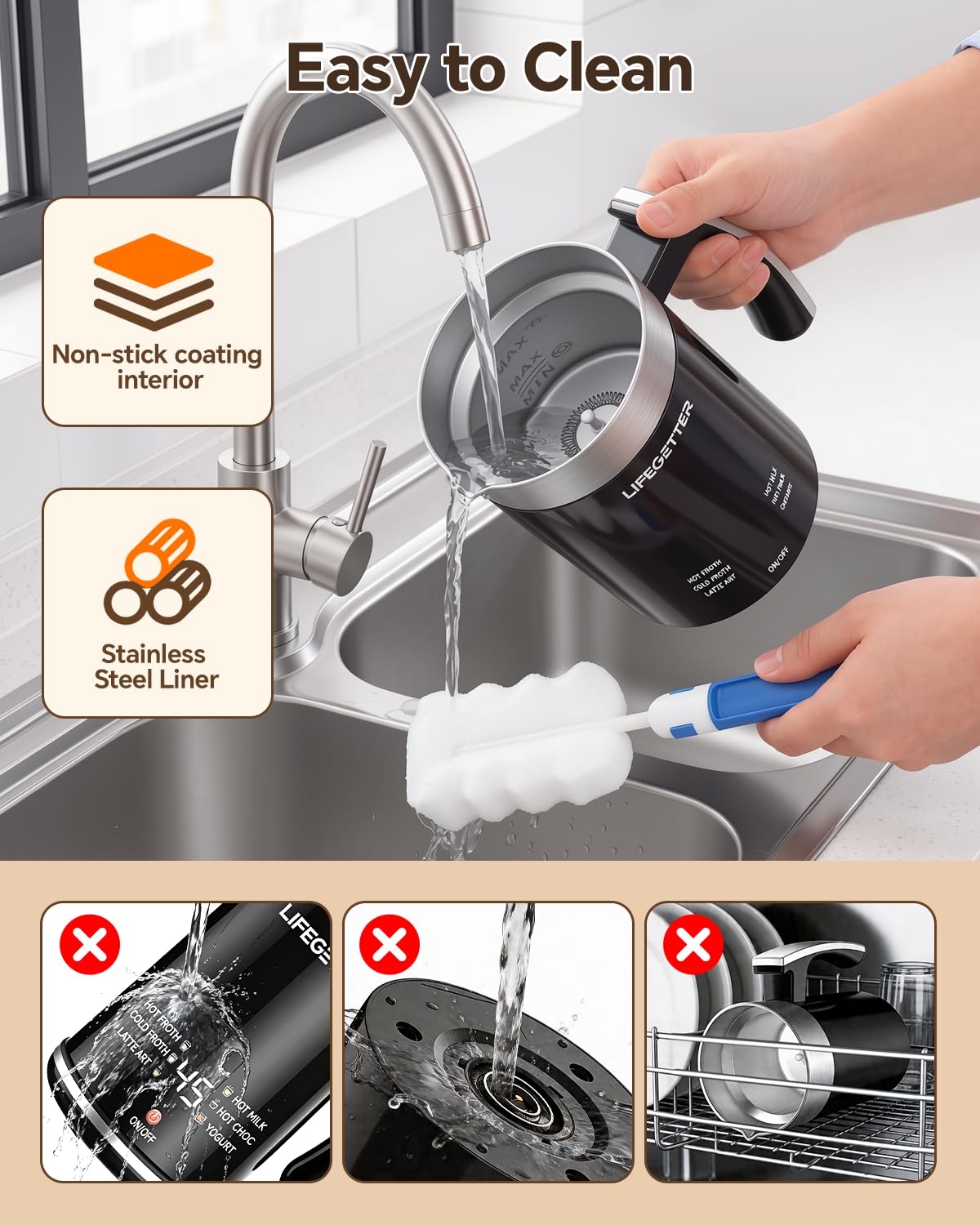 LIFEGETTER Milk Frother and Steamer 6-in-1 Electric Milk Frother - LIFEGETTER Official Product View 8