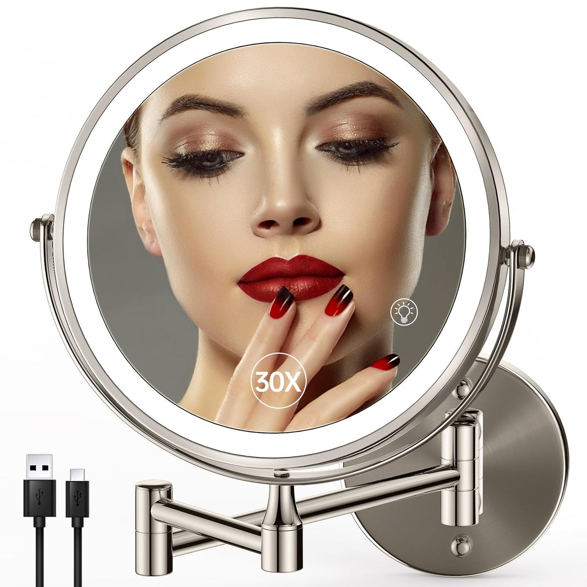 9 Wall Mounted Lighted Makeup Mirror 30X 1X Magnifying - SANFANGIE Official Imagery - 2