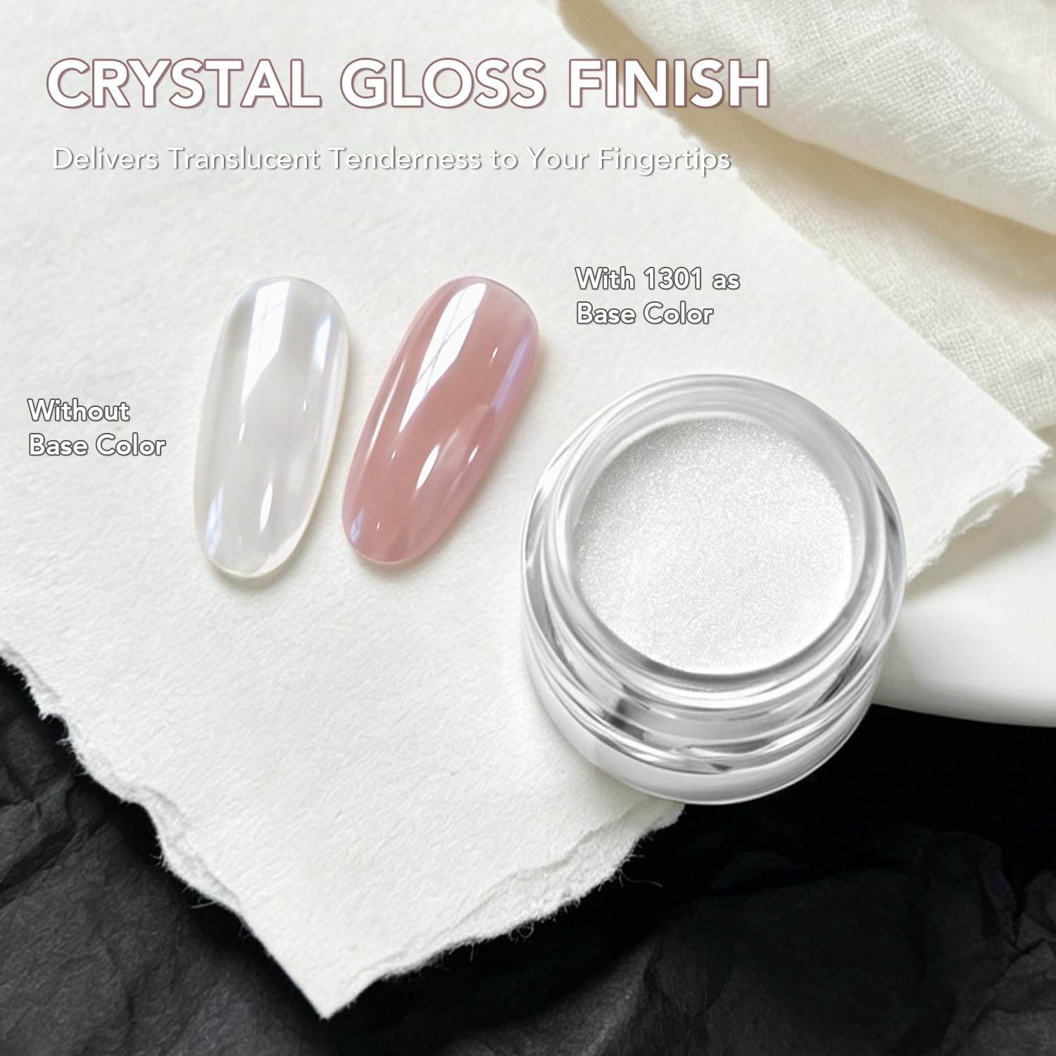 GAOY White Pearl Chrome Nail Powder & Gel Polish 1301 Kit, Mirror Effect Iridescent Aurora Powder, Shimmer Glitter Pigment Mermaid Nail Art, Lustrous White