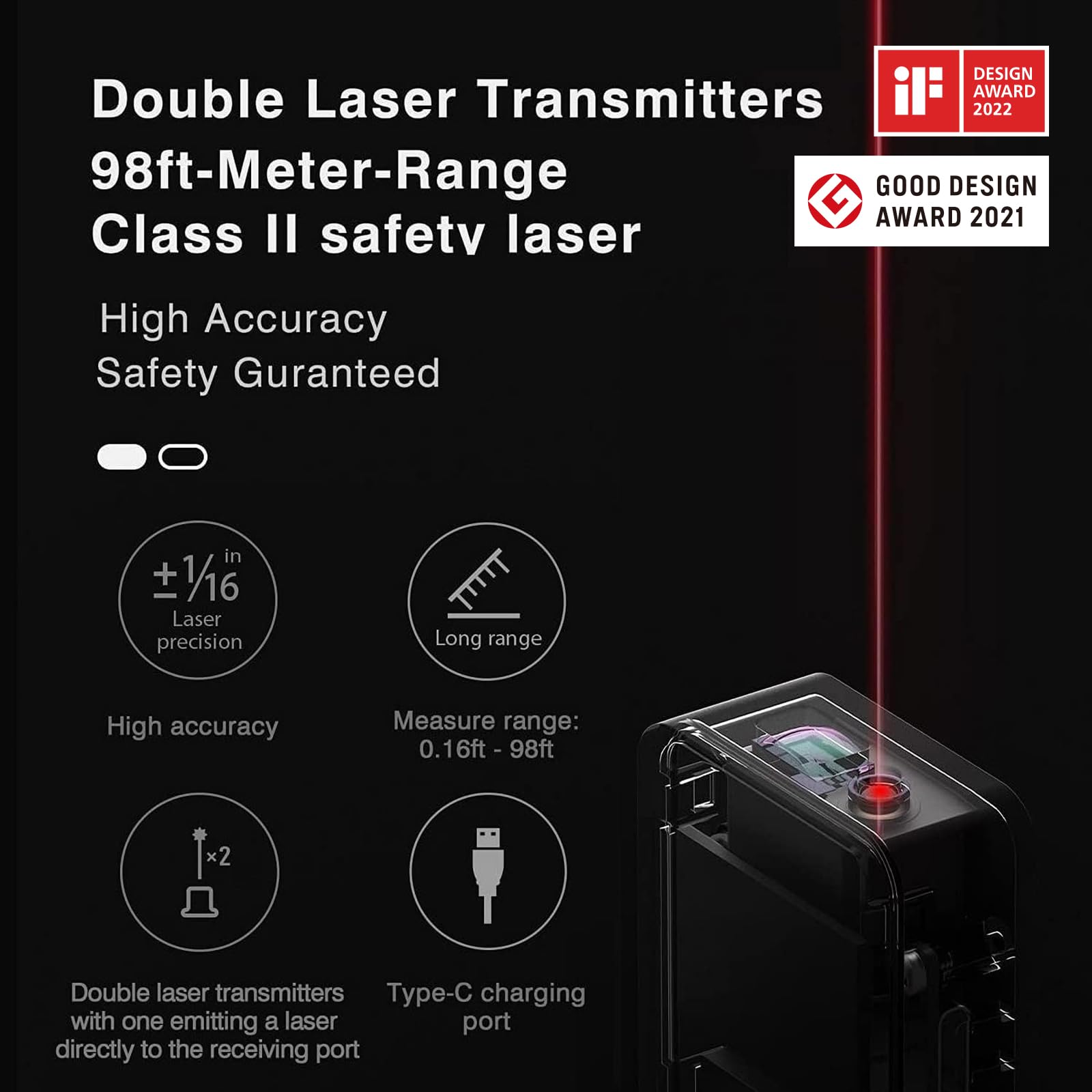 HOTO Pocket-Size Laser Measuring Tool, EDC Gadget Birthday Gift f - HOTO Official Product View 4