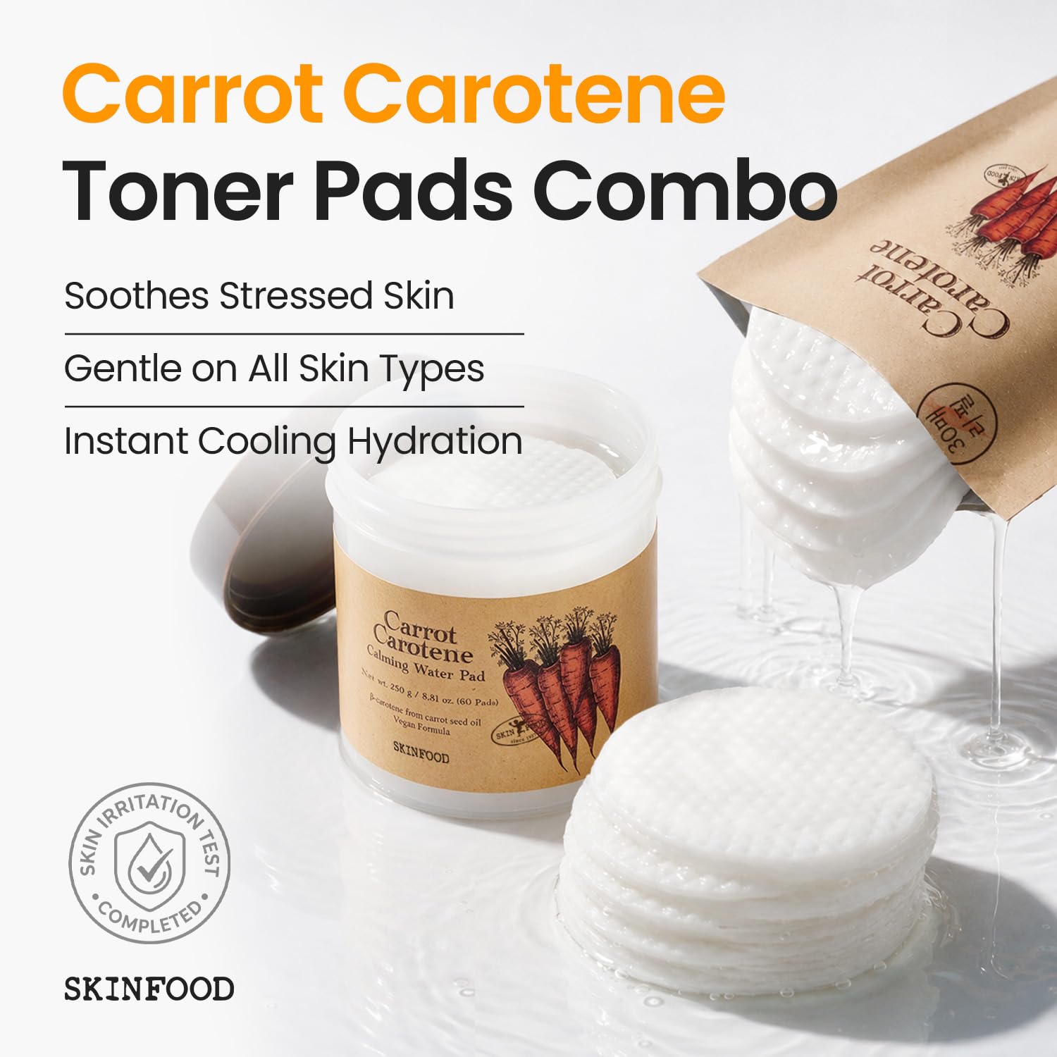 SKINFOOD 1957 SKINFOOD Carrot Carotene Calming Water Pad Set, Korean Toner Pads - SKINFOOD 1957 Official Product View 4