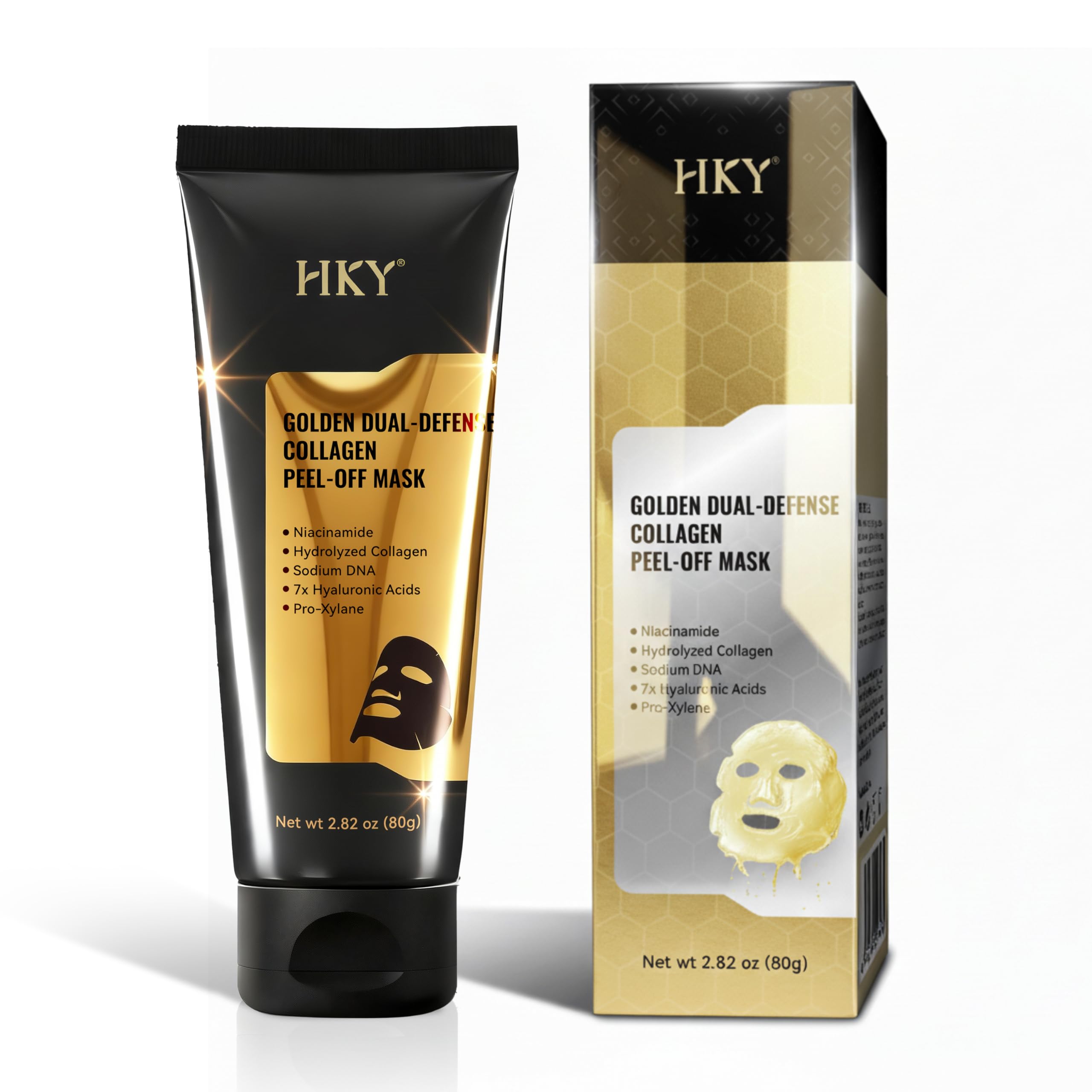 Gold Dual-Anti Collagen Peel Off Face Mask, 7x Hyaluronic Acid - HKY