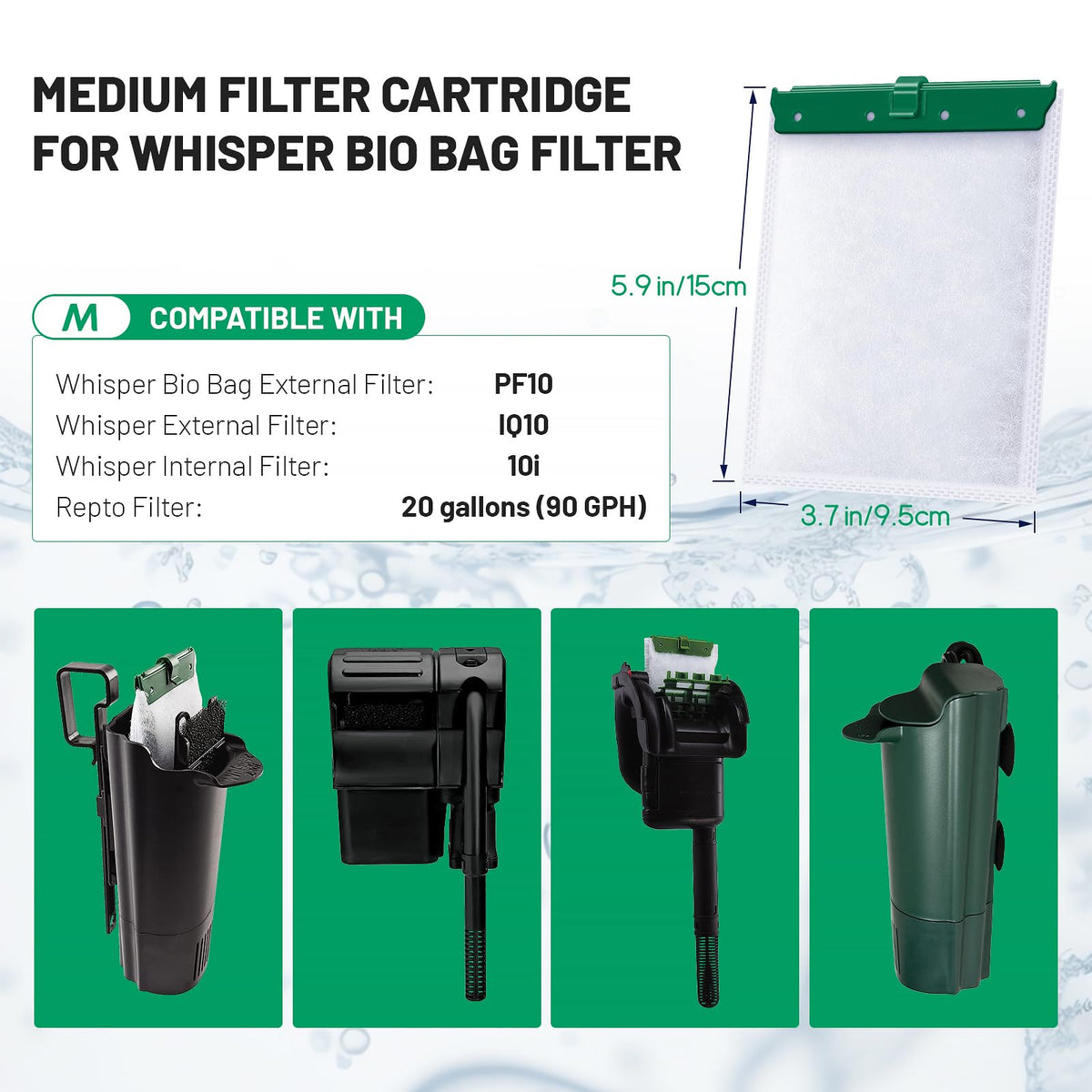 16 Count Medium Filter Cartridges Compatible with Whisper - Esctabalt Official Imagery - 3