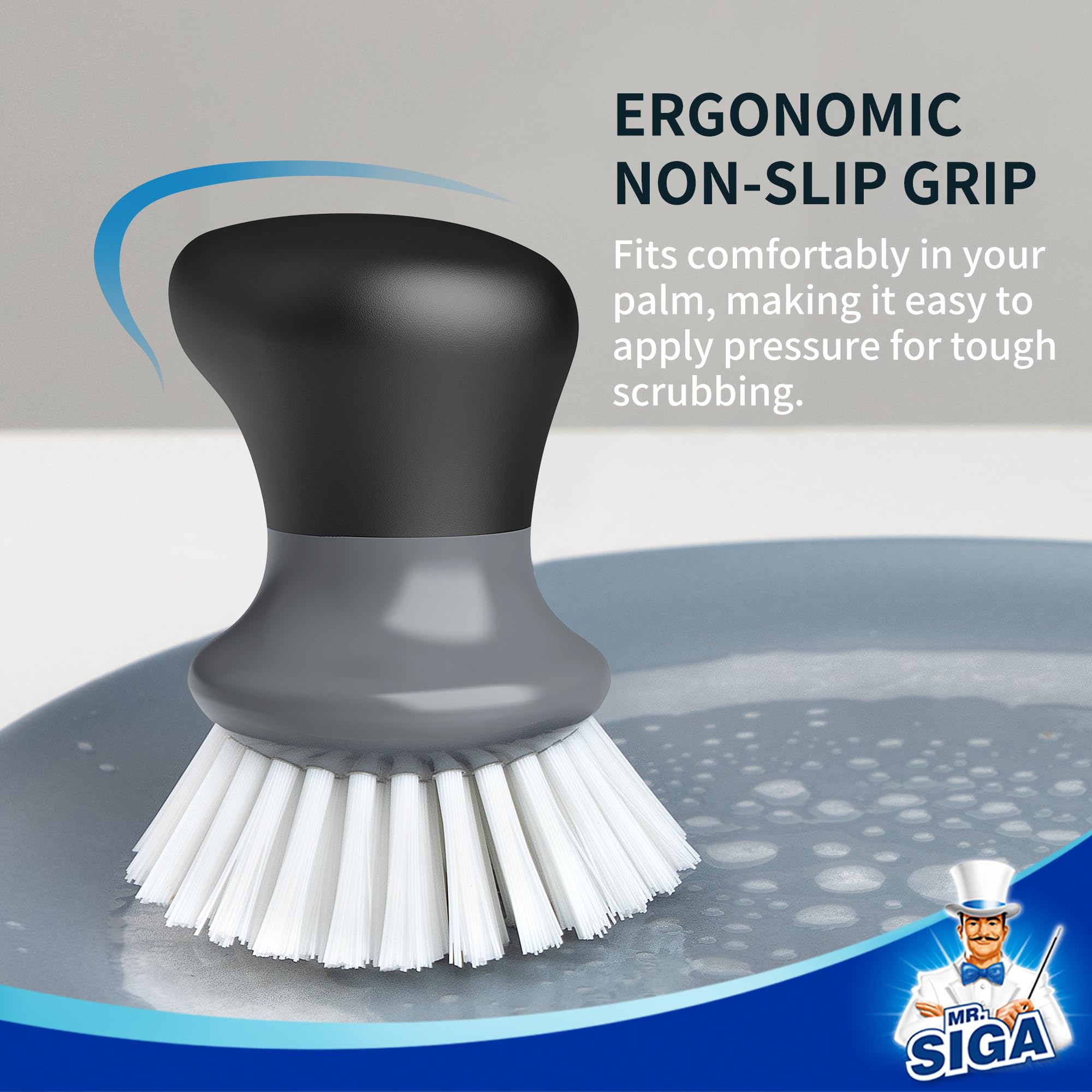 MR.SIGA Dish Scrub Brush, Palm Brush Dish Scrubber, Gray, Pack of 2 - View 3