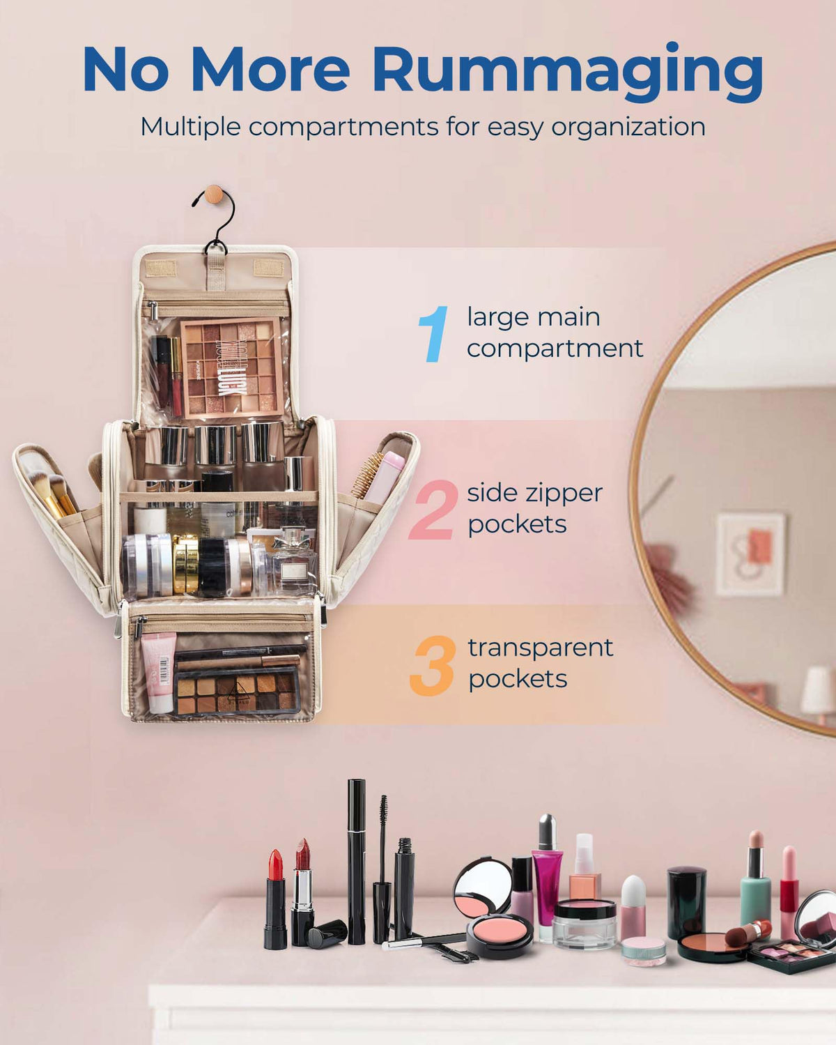 BAGSMART Makeup Bag for Women with Hanging Hook Large - BAGSMART Official Imagery - 3