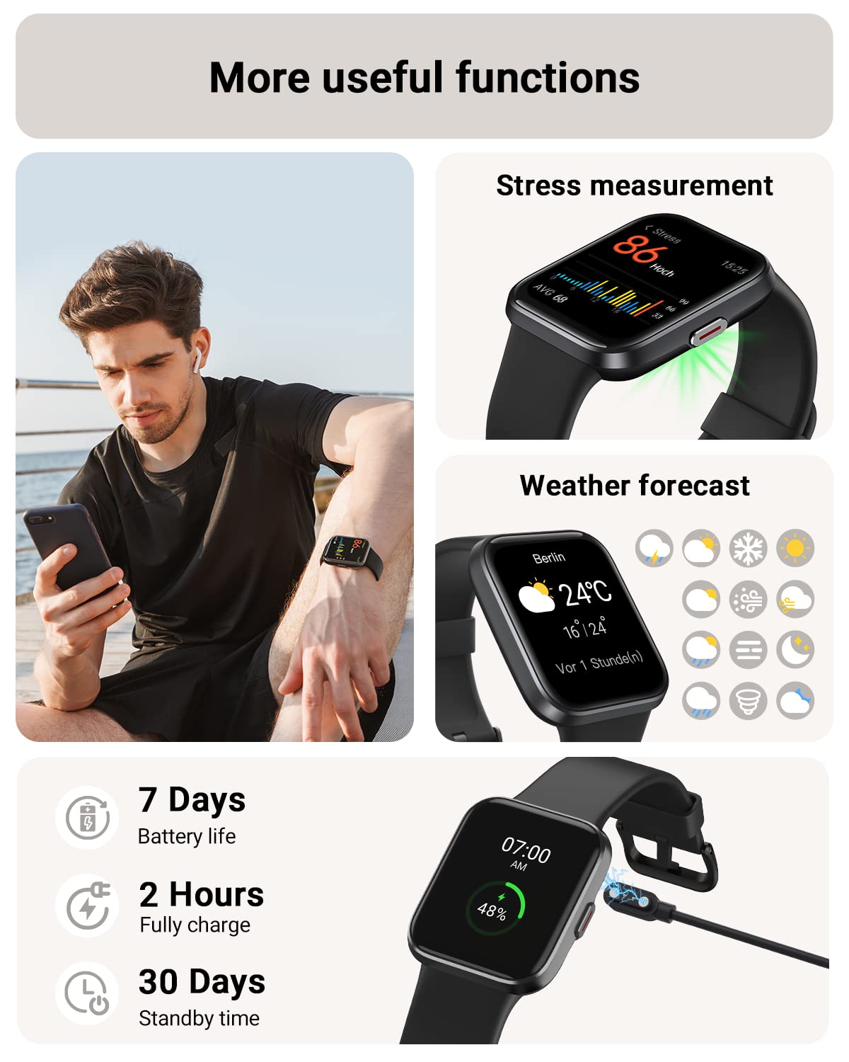 Tensky Smart Watch for Men/Women Android/iPhone/Samsung, Alexa Built-i - View 6