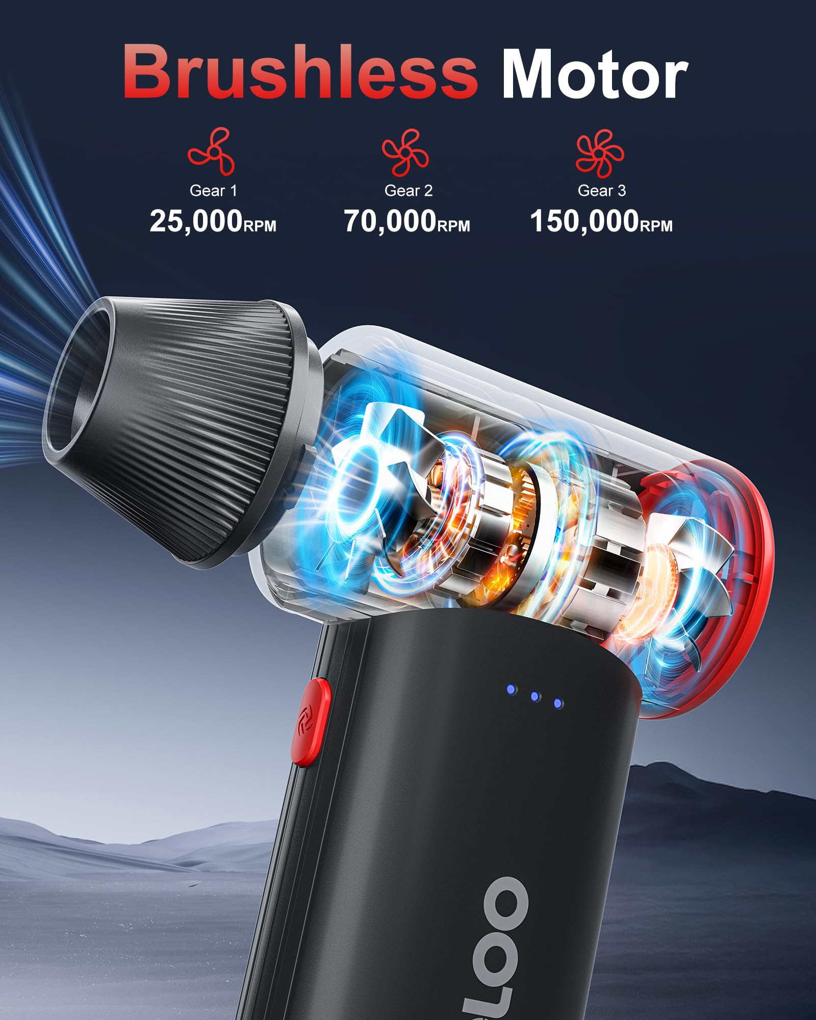 GOOLOO F3 Compressed Air Duster, 150000RPM Ultra-Power PC Air Dus by GOOLOO - Angle View 4