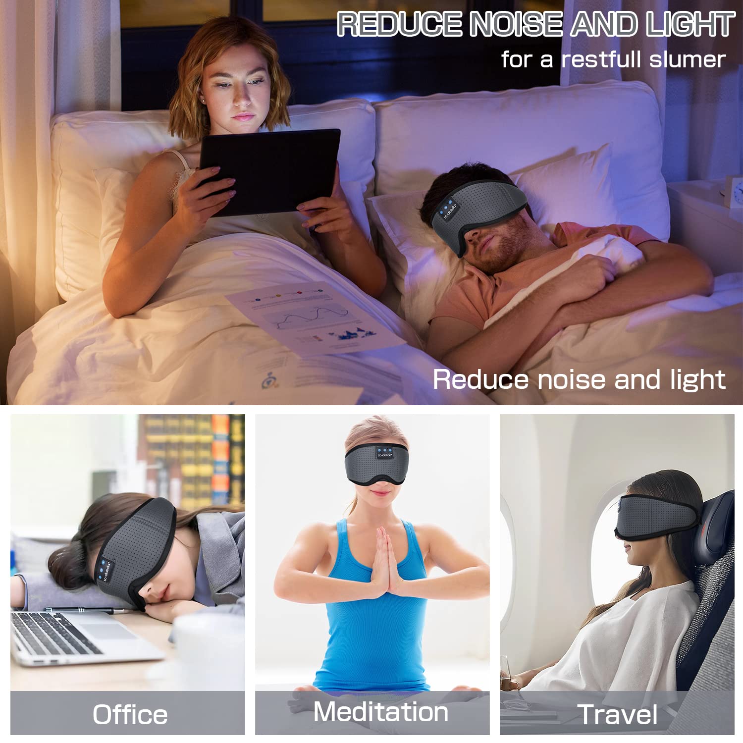 LC-dolida Sleep Headphones, Sleep Mask Bluetooth Wireless Music E by LC-dolida - Angle View 6