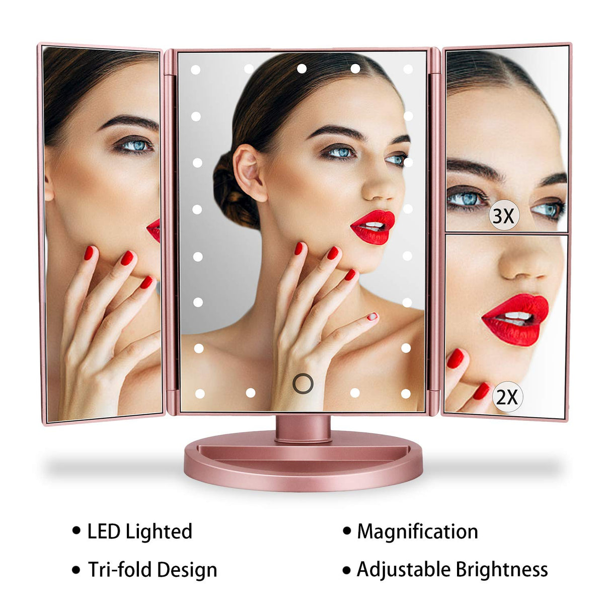 deweisn Dresser Mount Tri Fold Lighted Vanity Mirror with 21 - deweisn Official Imagery - 7