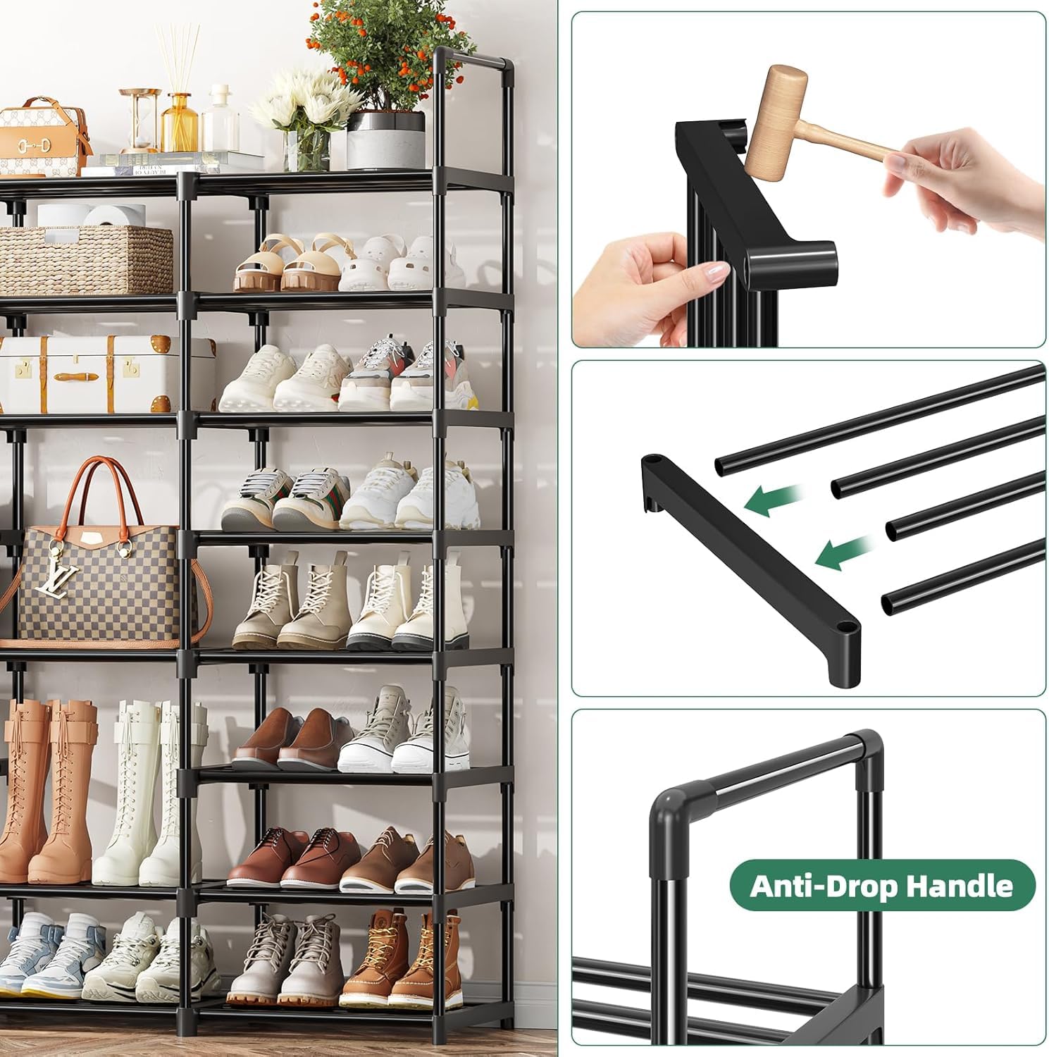 Simple Trending 8-Tier Shoe Rack Large Capacity 64 Pairs Tall Shoe She - View 6