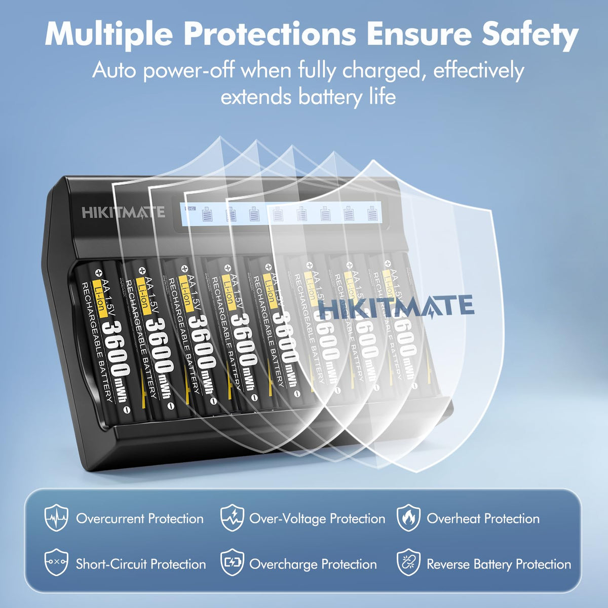 1 5V AA AAA Battery Charger with 8 Pack AA Rechargeable - HIKITMATE Official Imagery - 7