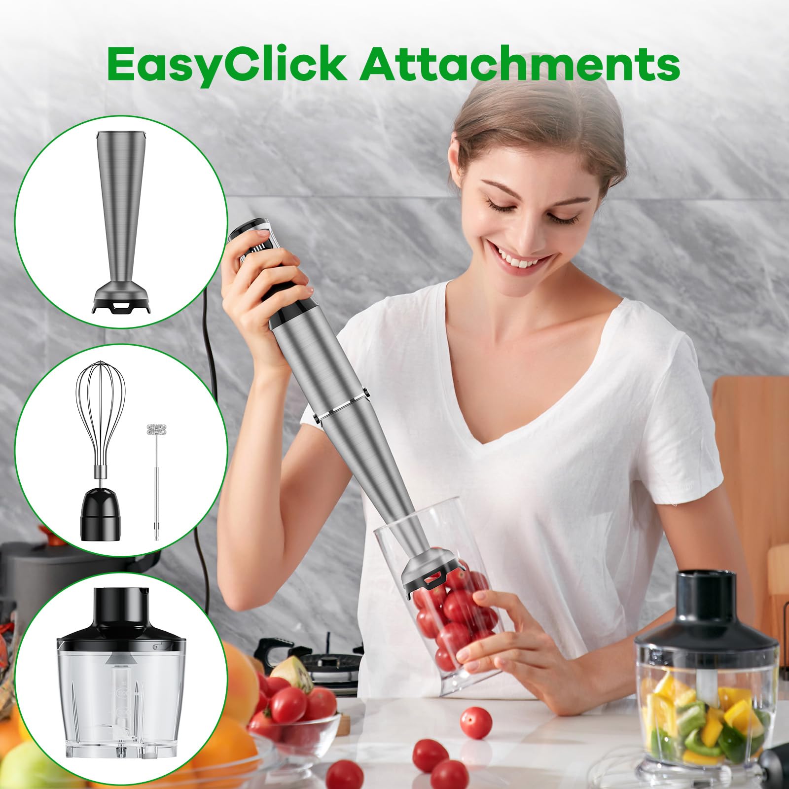Turelar Immersion Blender Handheld Corded, 1100W 5 in 1 Hand Blen by turelar - Angle View 5