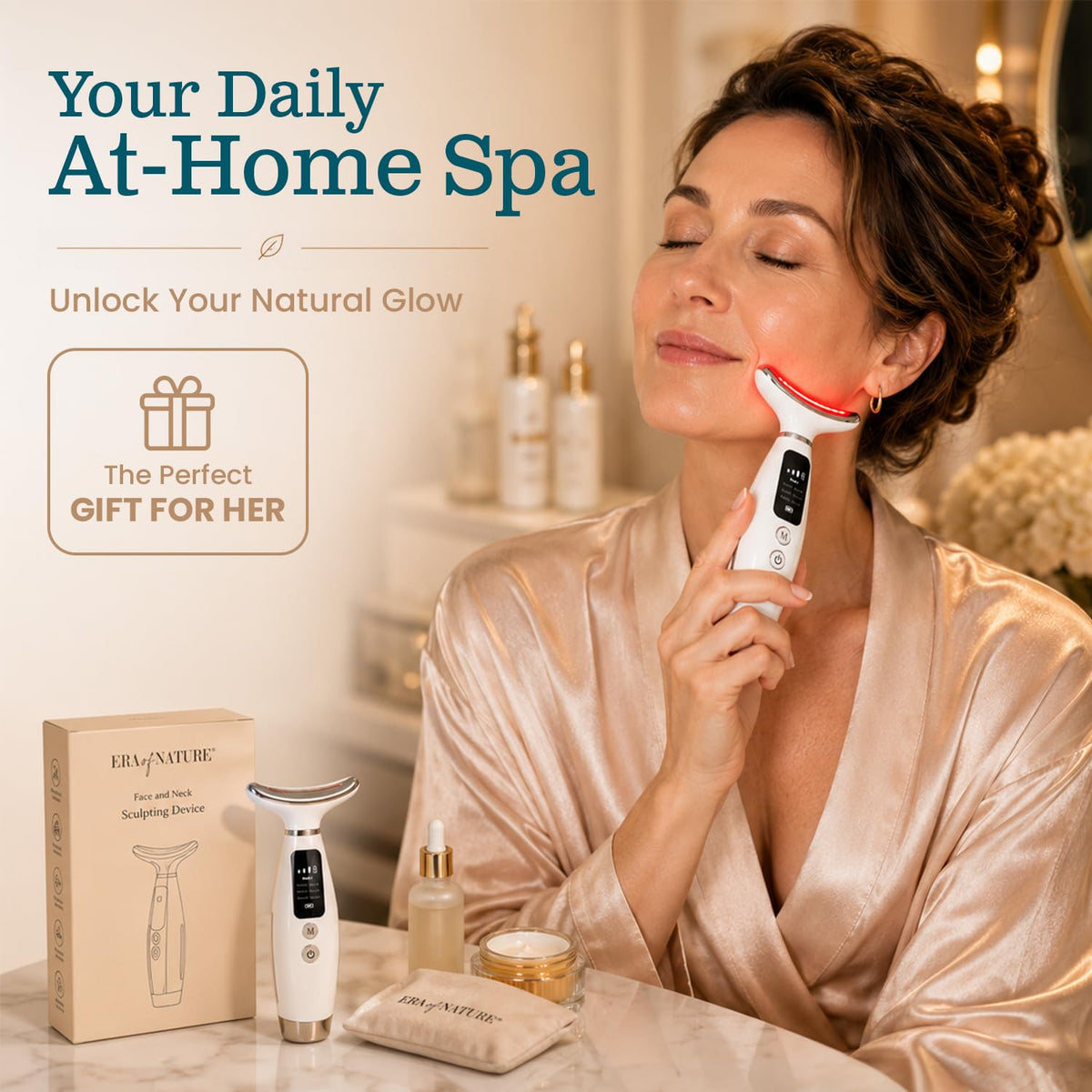 Face and Neck LED Massager Warm Vibrating Beauty Device - era of nature Official Imagery - 6