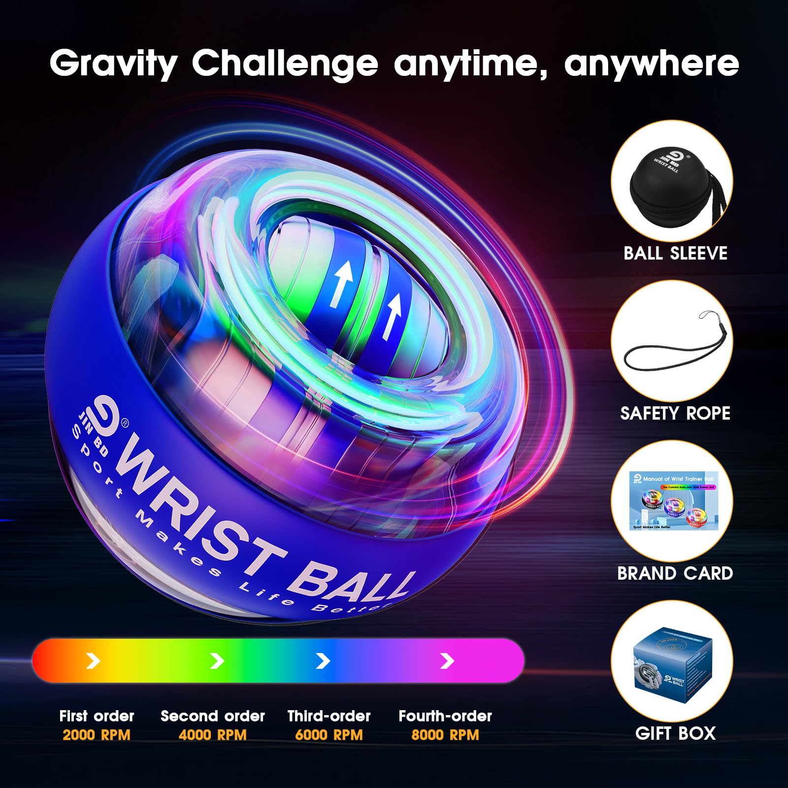 JIN BD Wrist Trainer Ball Auto-Start Gyroscopic Forearm Exerciser Gyro - View 4