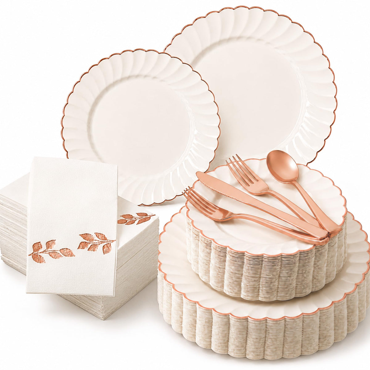 HEAVYWEIGHT Scalloped Rose Gold Disposable Dinnerware Set - By Madee Official Imagery - 1