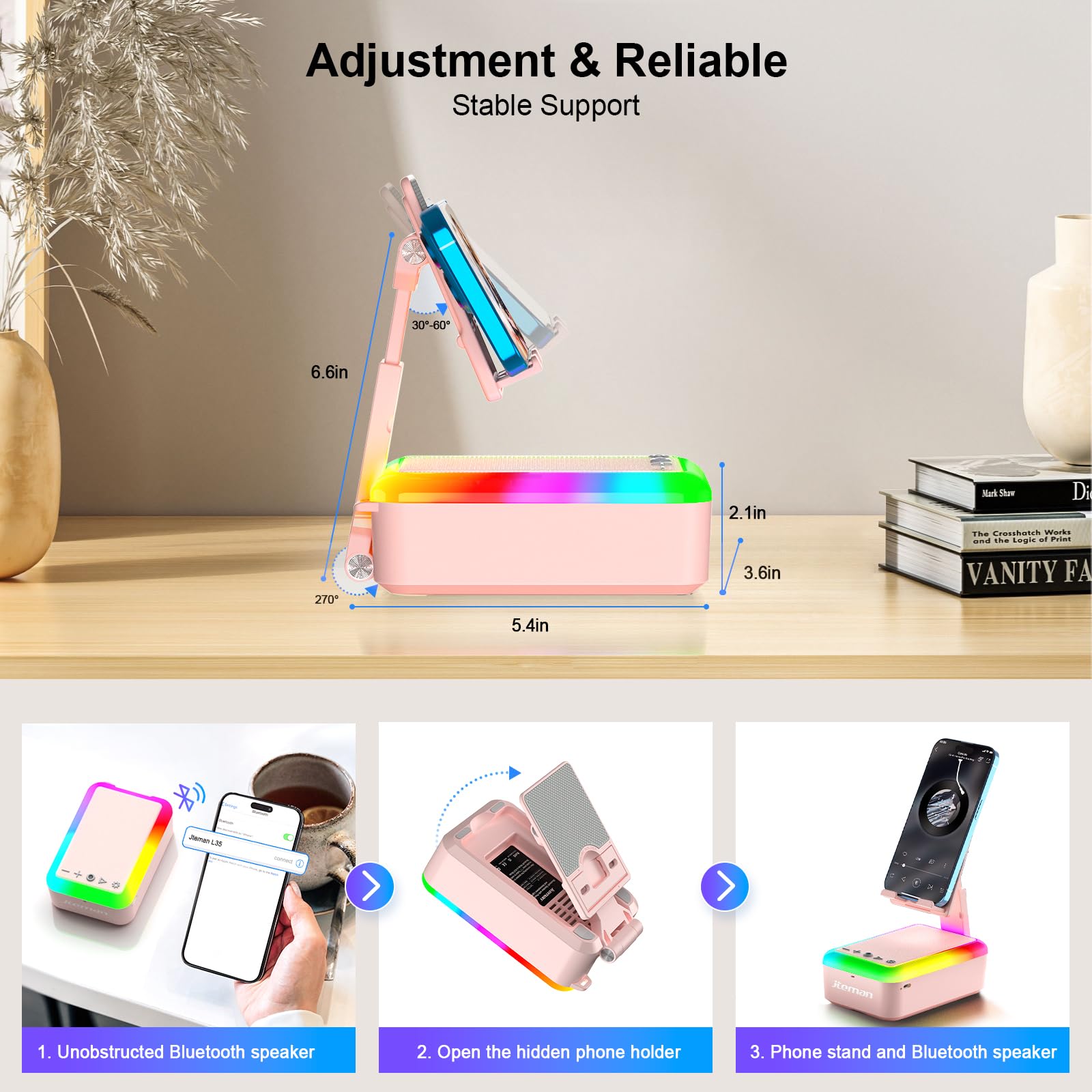 JTEMAN Cell Phone Stand with Bluetooth Speaker and Light, Portable Lanyard, Cool - JTEMAN Official Product View 4