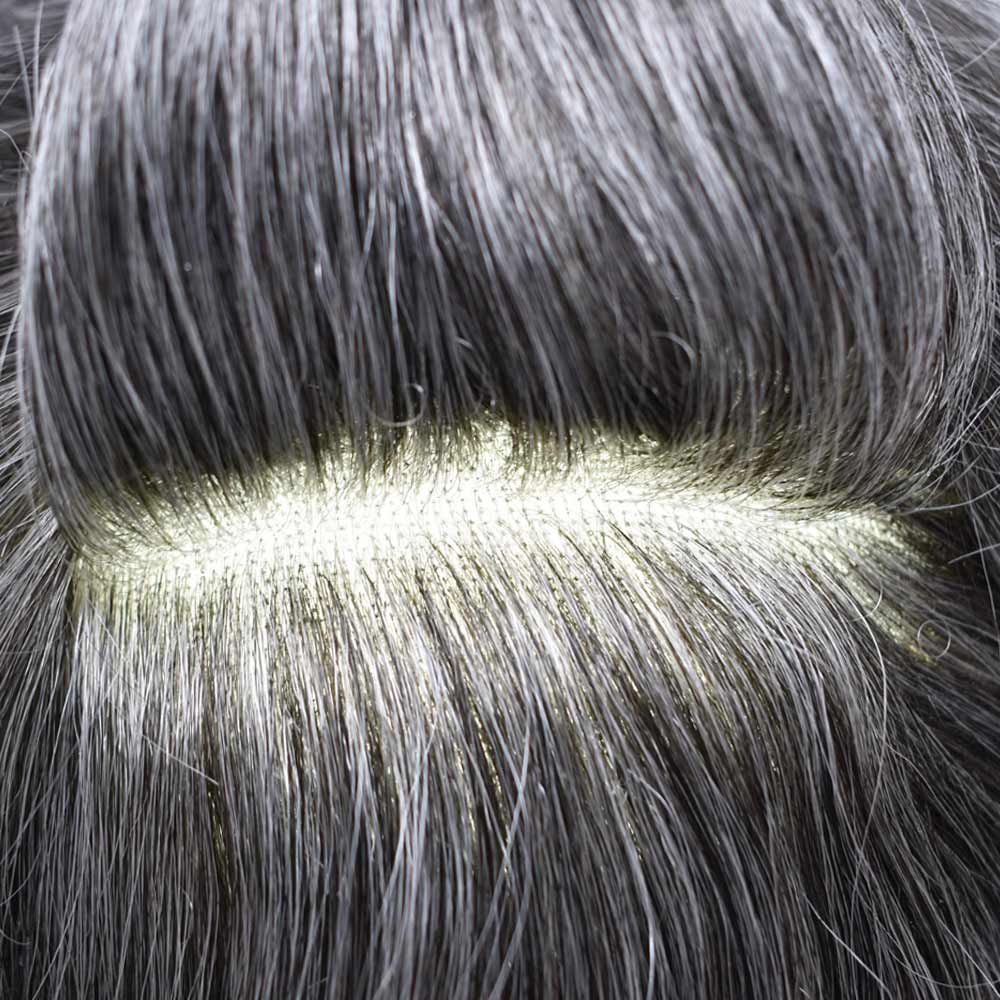 Curve Hair Mens Toupee Human Hair Piece Replacement System Monofilament Wig Hair Unit for Men Durable Poly Coated Mens Hairpiece (#1B50 Off Black+50% Gray, 6"X8")