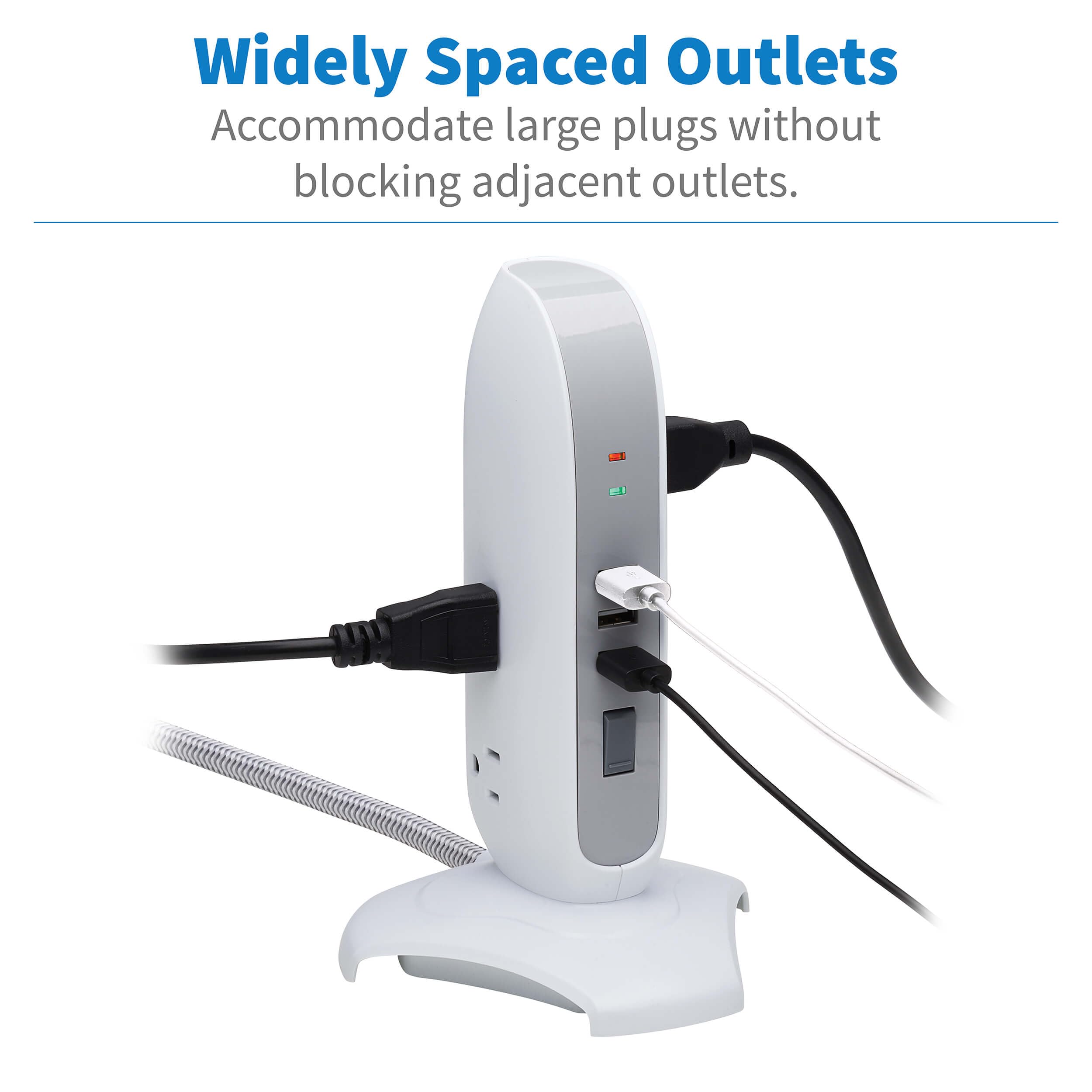 Tripp Lite TLP66USB Surge Protector Tower with USB Ports, 1200 Joules, 5-Outlets, 3 USB Ports, 6ft Heavy-Duty Braided Extension Cord, Desk Charging Tower, Dorm Essentials, Tower Power Strip with Surge
