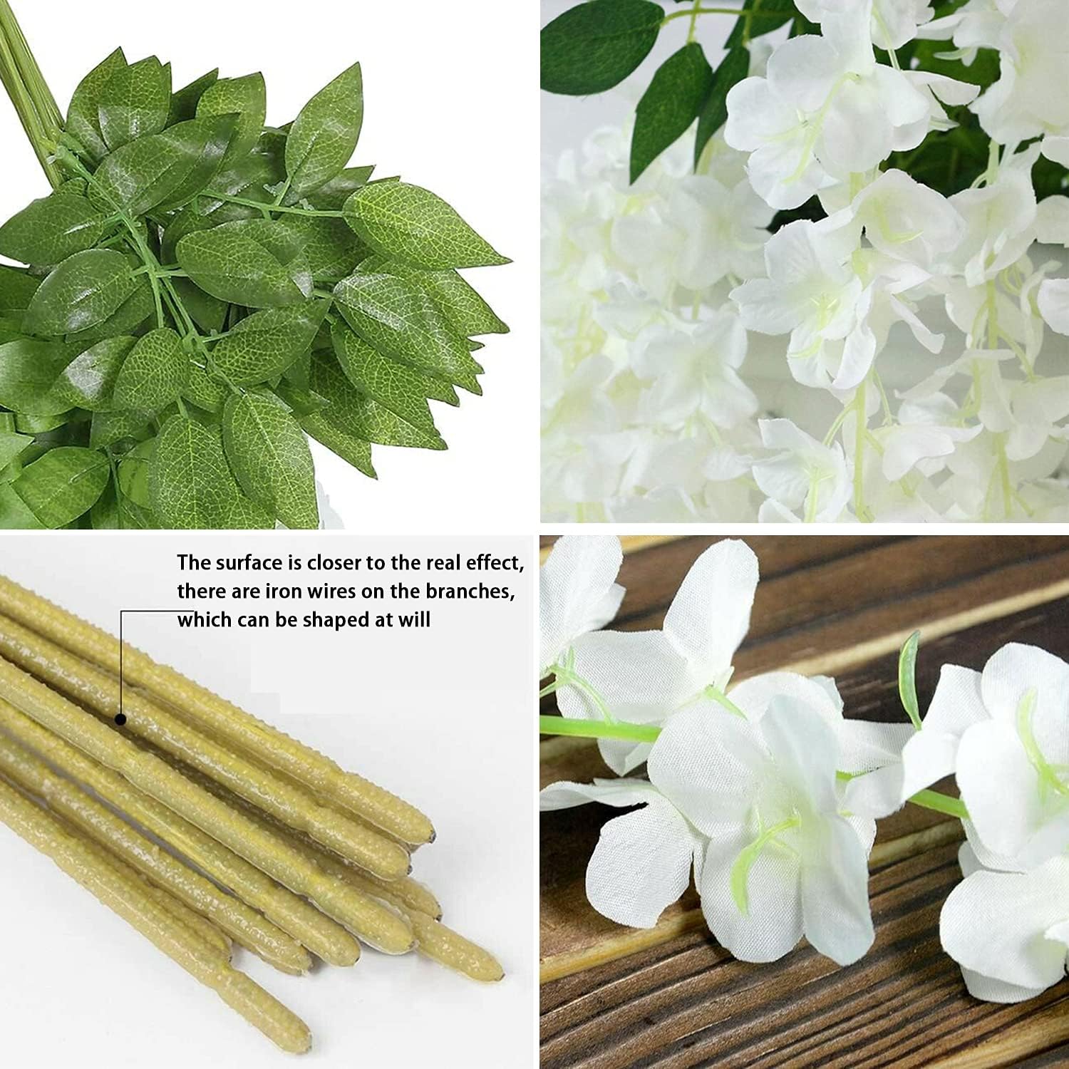 Artificial white hanging flowers by WEISPARK, 12-piece set with 3.75-foot faux floral decorations for home decor.