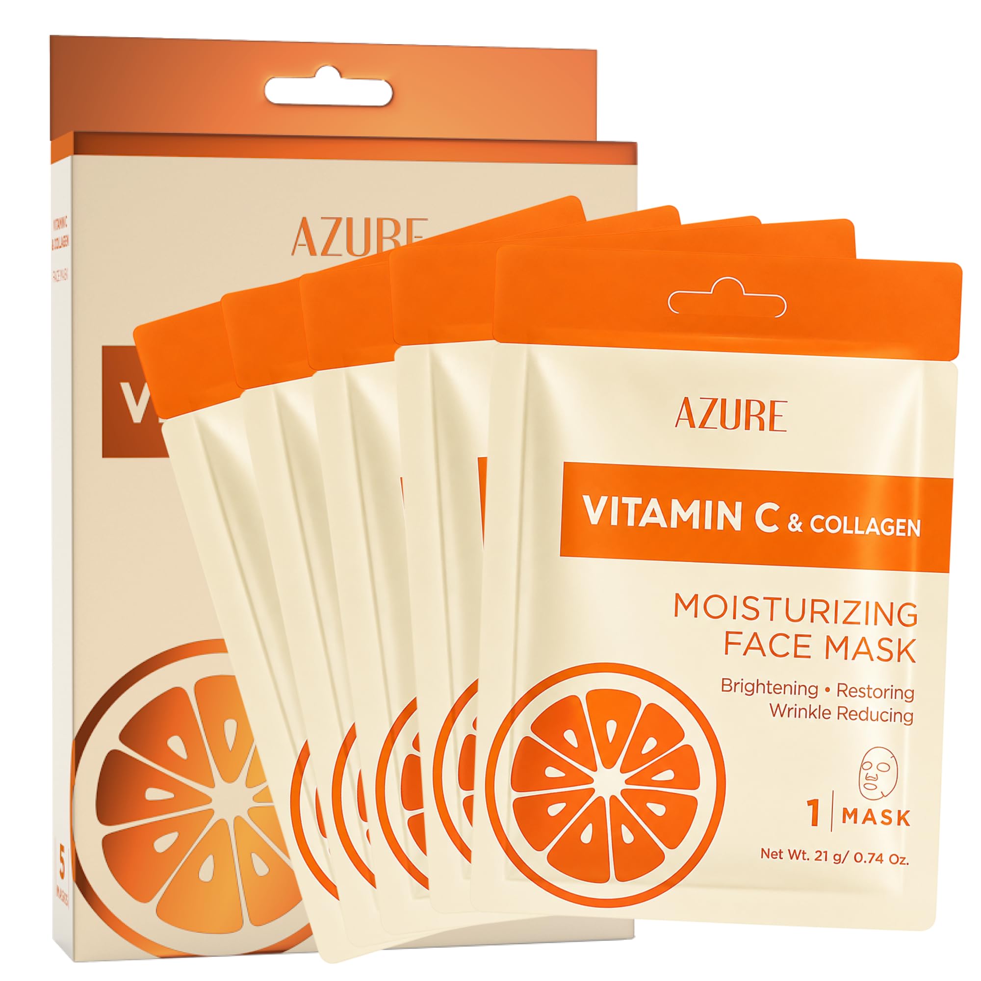 Vitamin C &amp; Collagen Korean Sheet Masks, Dermatologist Tested - Azure Cosmetics
