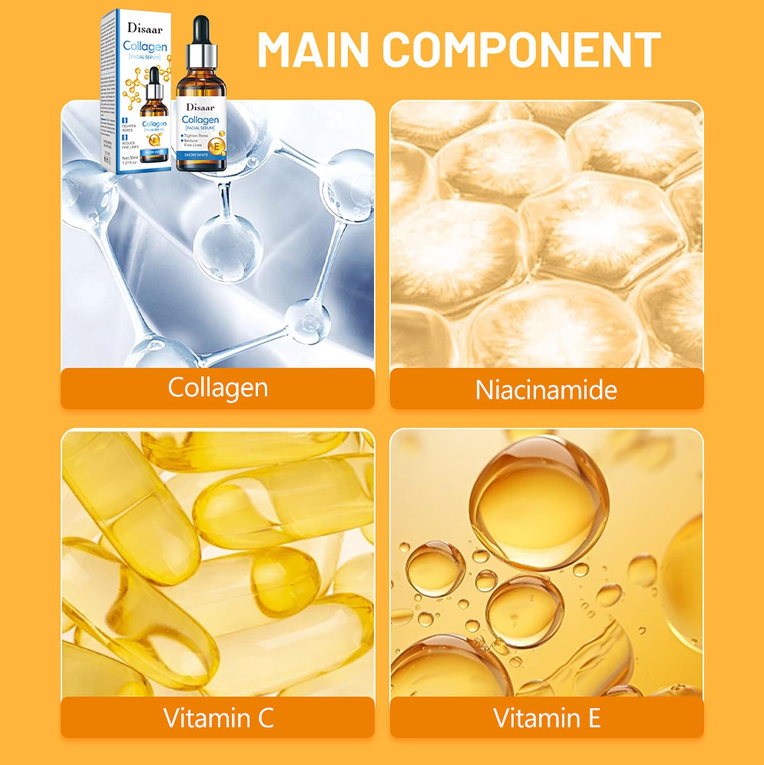 DISAAR BEAUTY Collagen Facial Serum Vitamin E Tighten Pores 30ml - DISAAR Beauty