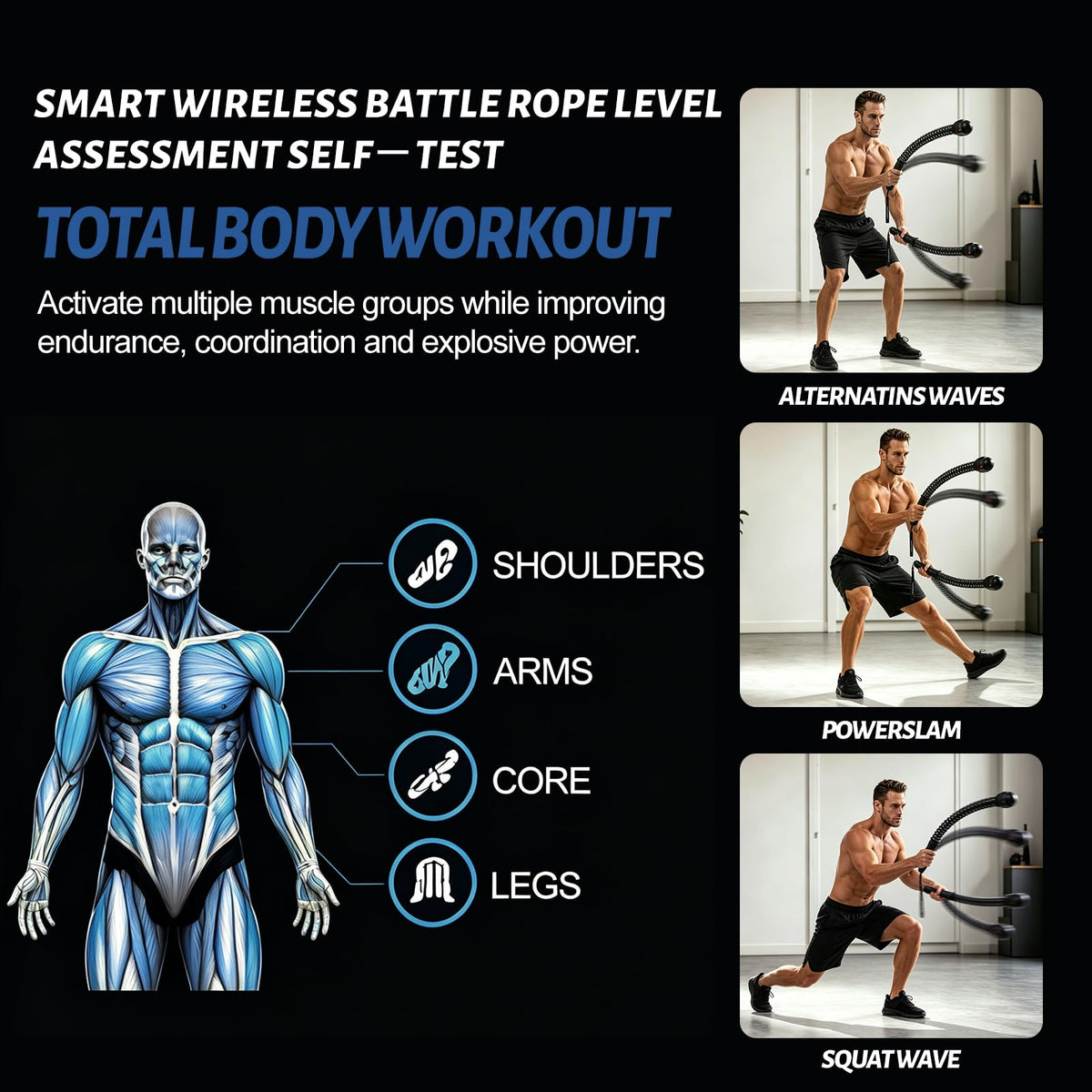 Smart Battle Rope with Digital Counter Cordless Battle Rope - MYUDEGEAS Official Imagery - 6