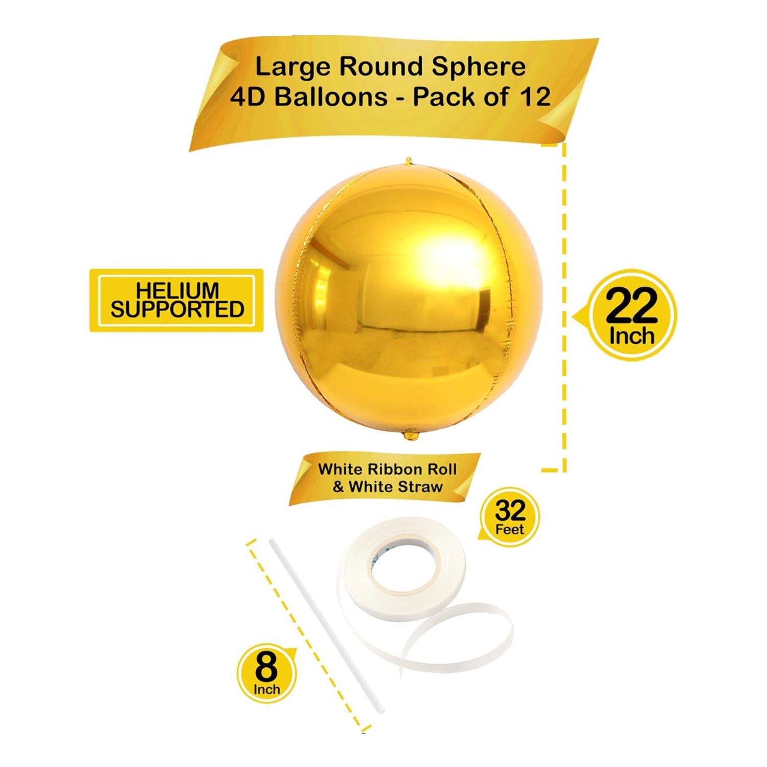 Set of 12 large 22-inch gold foil balloons from KatchOn, shiny metallic balloons perfect for celebrations and parties.