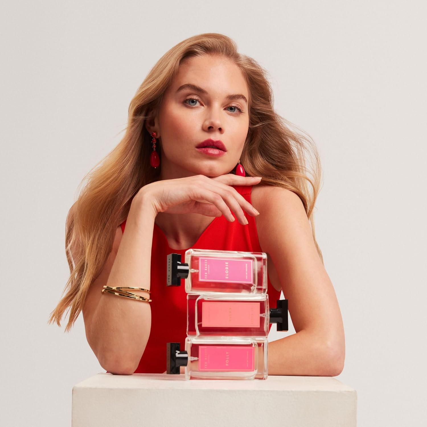 Ted Baker Elodie Eau de Toilette for women featuring a pink floral bottle with woody and pink pepper notes.
