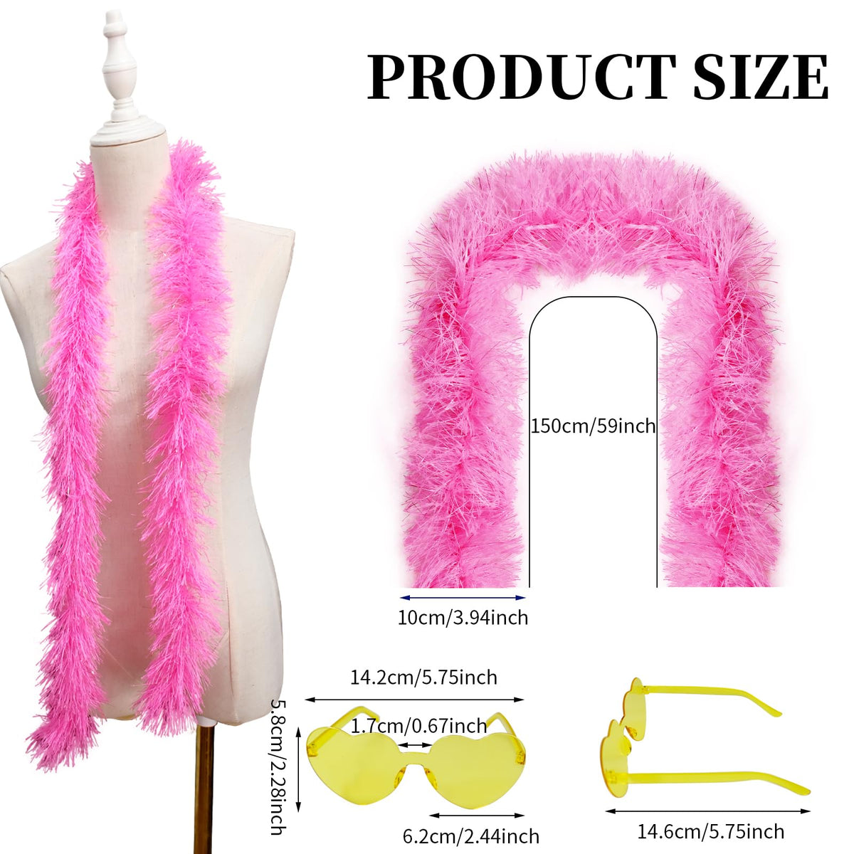 28 Pcs 5 Ft Feather Boas and Heart Sunglasses Set 14 Colors - TANEMUDO Official Imagery - 3