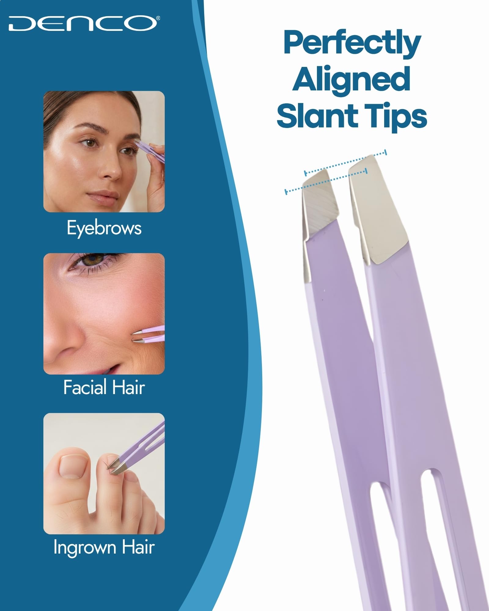 Denco Aero Tweeze Slant Tip Tweezers – Precision Eyebrow Tweezers for Shaping and Fine Hair Removal, Stainless Steel with Cut-Out Body Design, Lightweight Grip with Protective Pouch