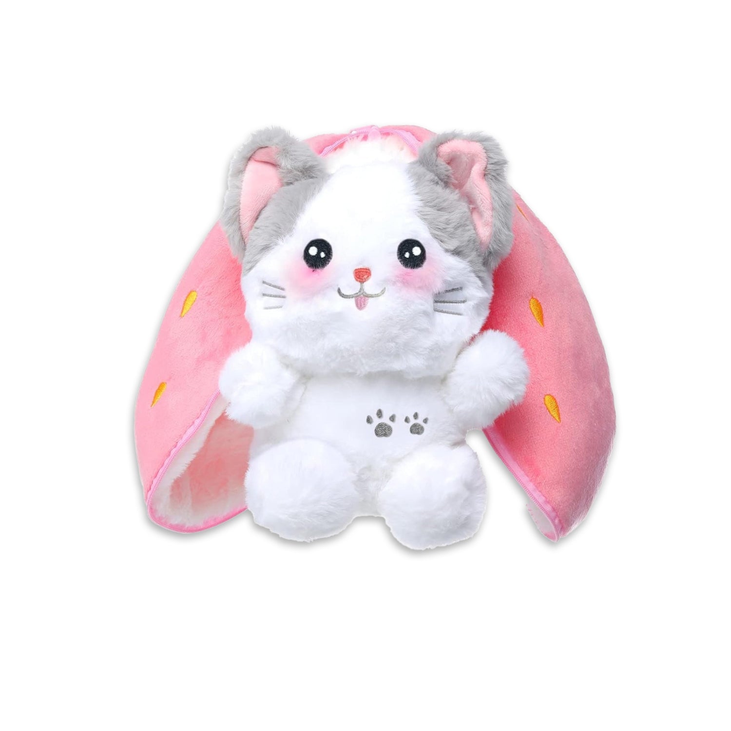 MIAODAM Cat Plush Stuffed Animals, Cute Reversible Strawberry Stuffie for Baby (7.8inch)