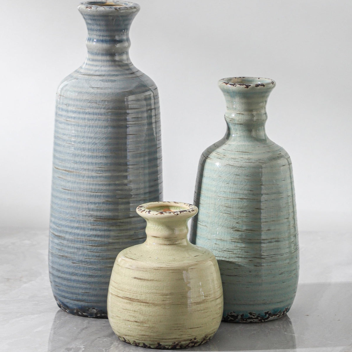 Ceramic Vase Set of 3 Rustic Neutral Vases Home Decor - ooit Official Imagery - 1