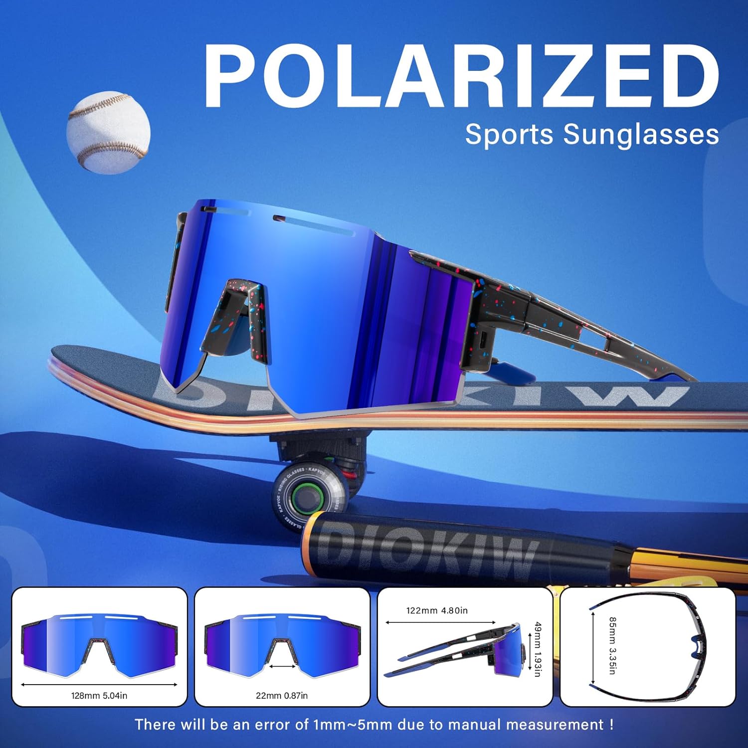 Set of 4 DioKiw kids' polarized baseball sunglasses for boys and girls, soft plastic frames, suitable for outdoor sports.