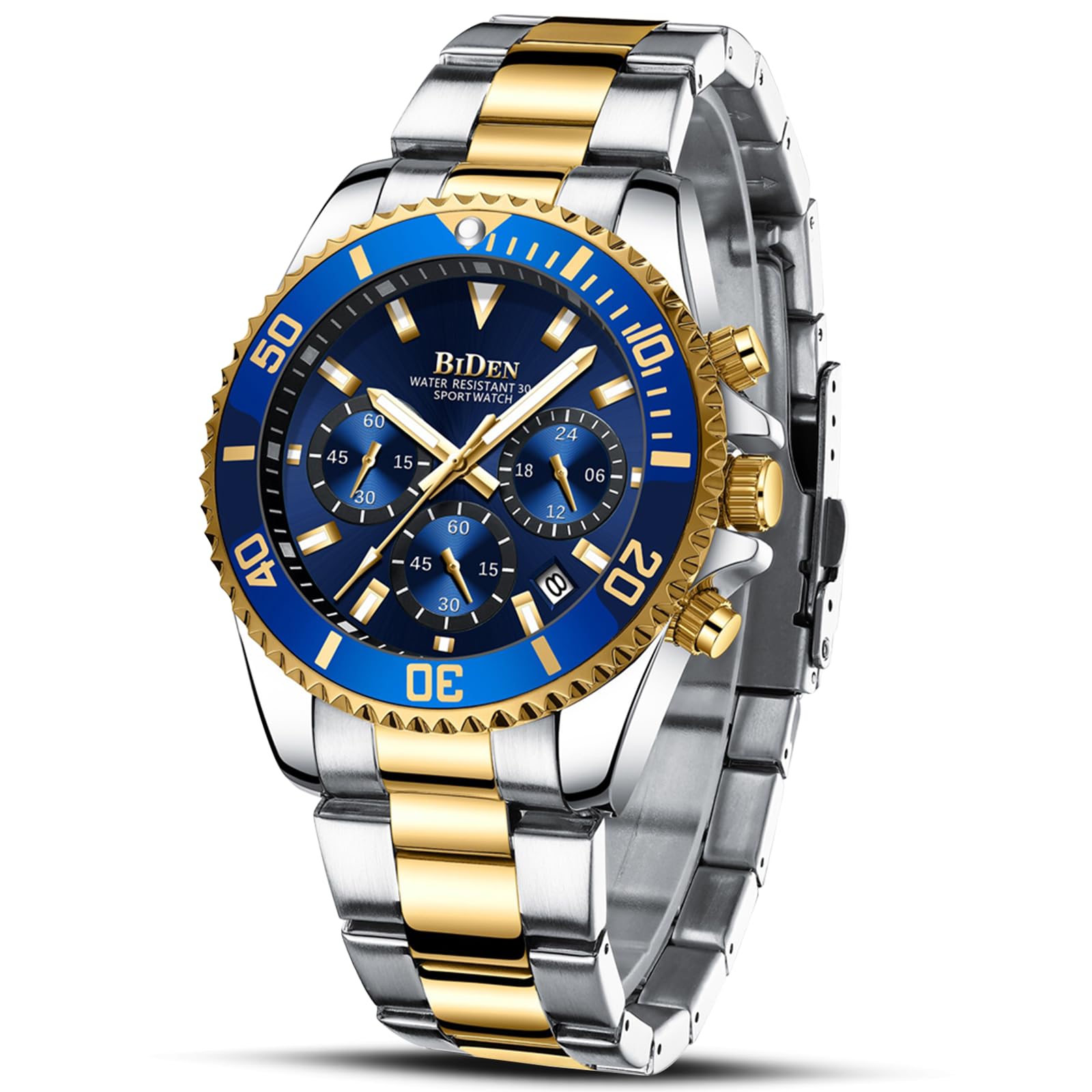 BIDEN Chronograph Men's Watch Gold Blue Steel