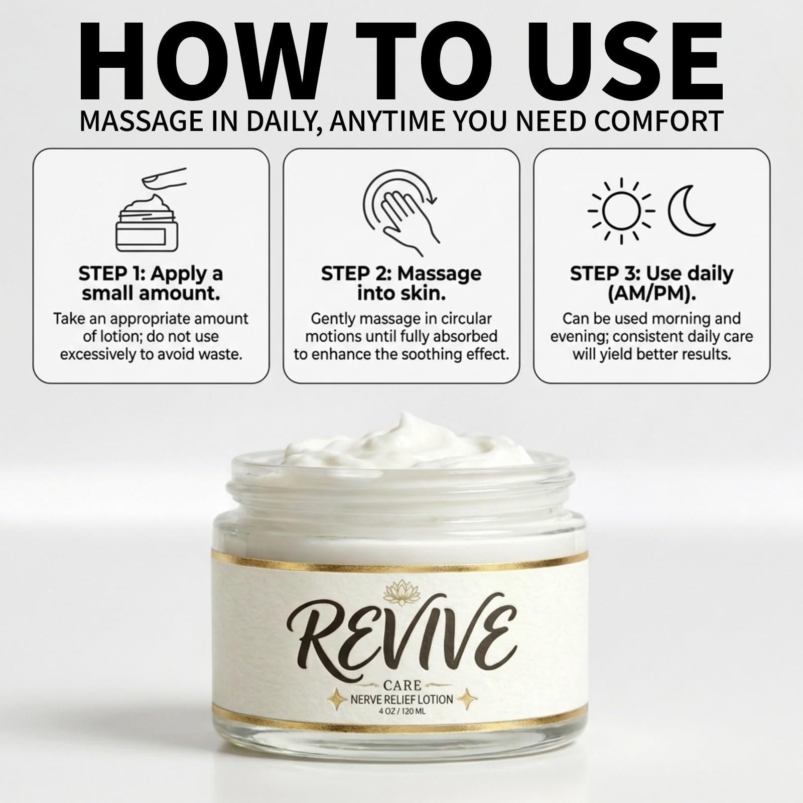 Nola Sleep Revive Nerve Relief Cream with magnesium in a 4 oz jar, moisturizing skin and soothing nerve discomfort.