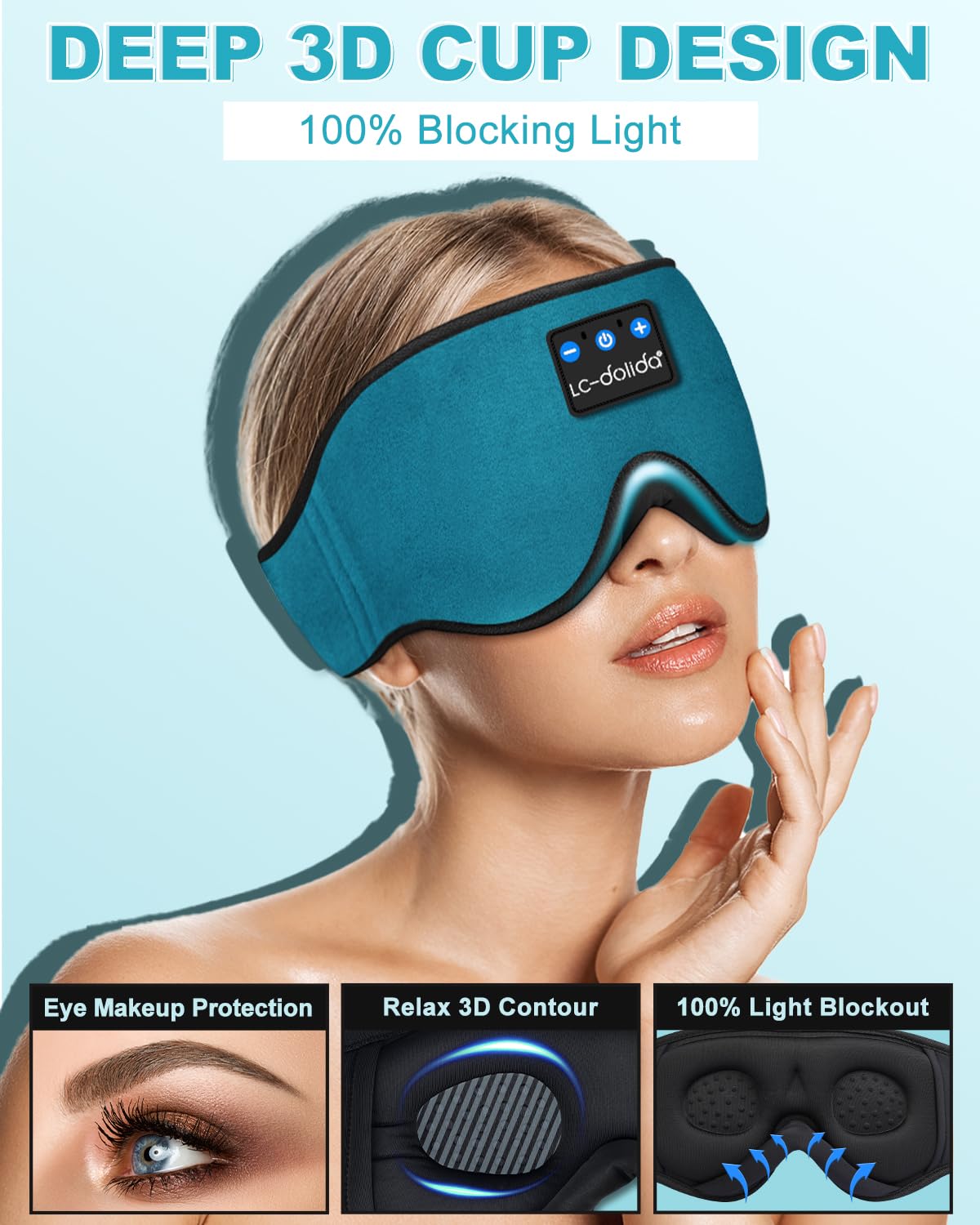 Sleep Mask with Bluetooth Headphones,LC-dolida Sleep Headphones B by LC-dolida - Angle View 3
