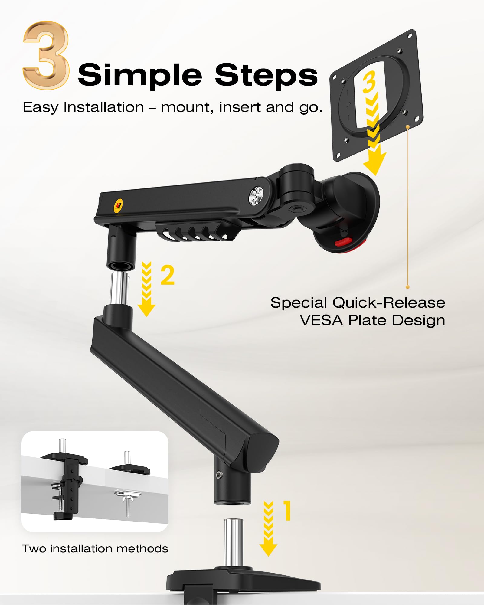 NB SmooVex™ Monitor Mount, Monitor Stand fits up to 32 Inch, Mechanical Spring Mount, VESA 75/100 mm, Model-A5(Black)