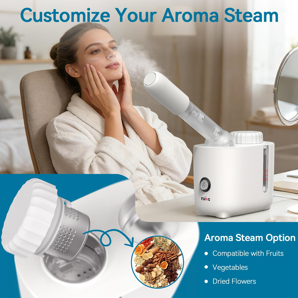 Facial Steamer Nano Ionic Face Steamer with 360 Rotating Arm - FULOG Official Imagery - 5