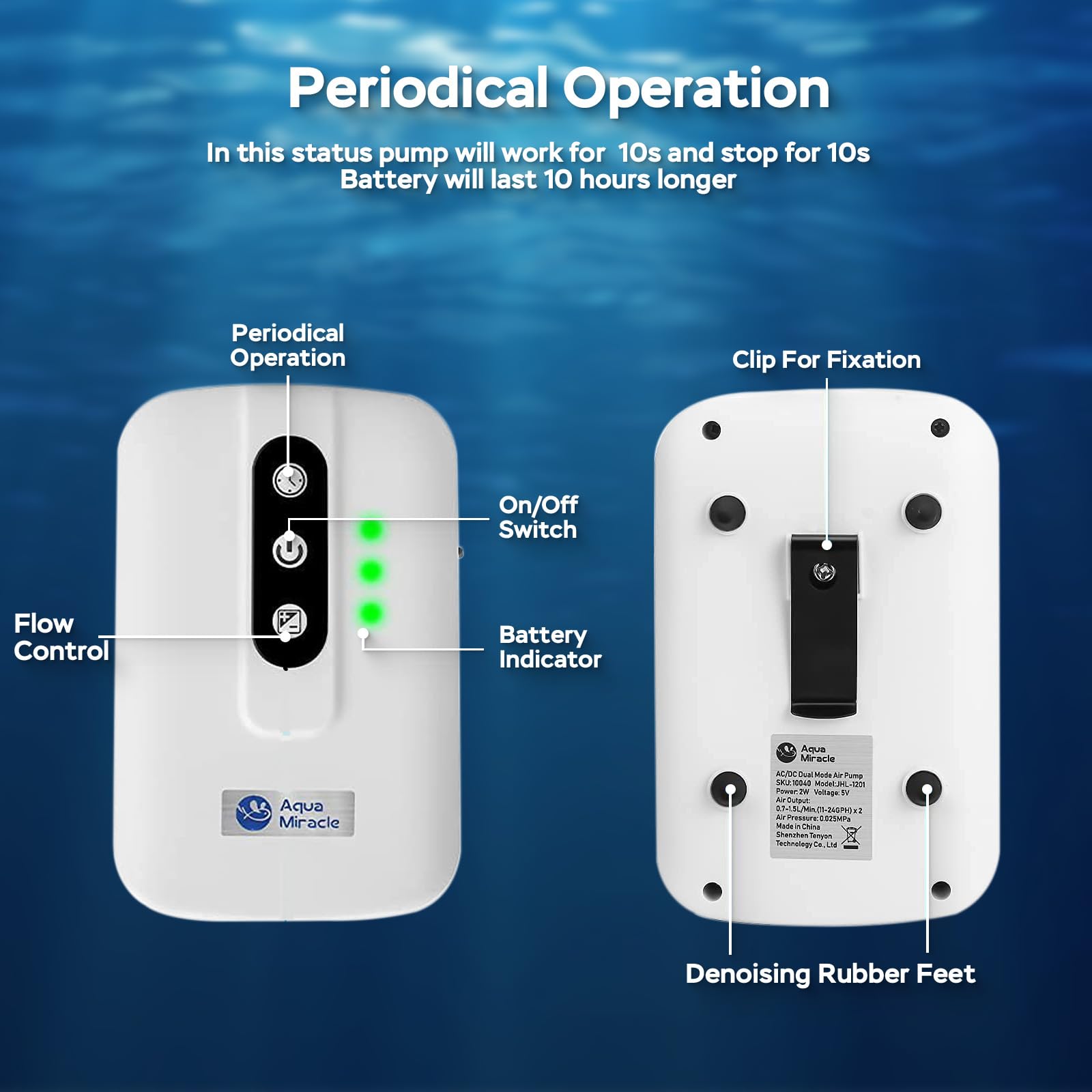 AquaMiracle Lithium Battery Powered Portable Aquarium Air Pump fo - AquaMiracle Official Product View 3