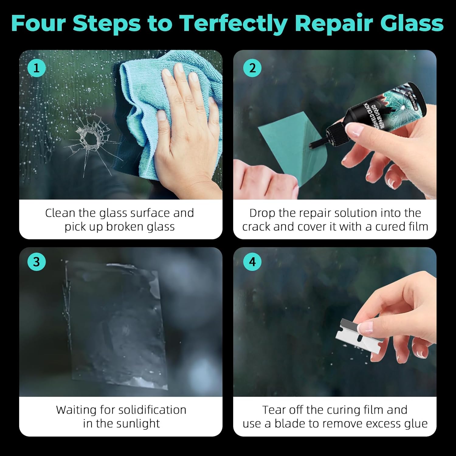 DEZEU 2026 windshield crack repair kit with two upgraded bottles for glass repair, suitable for fixing chips and cracks on auto glass