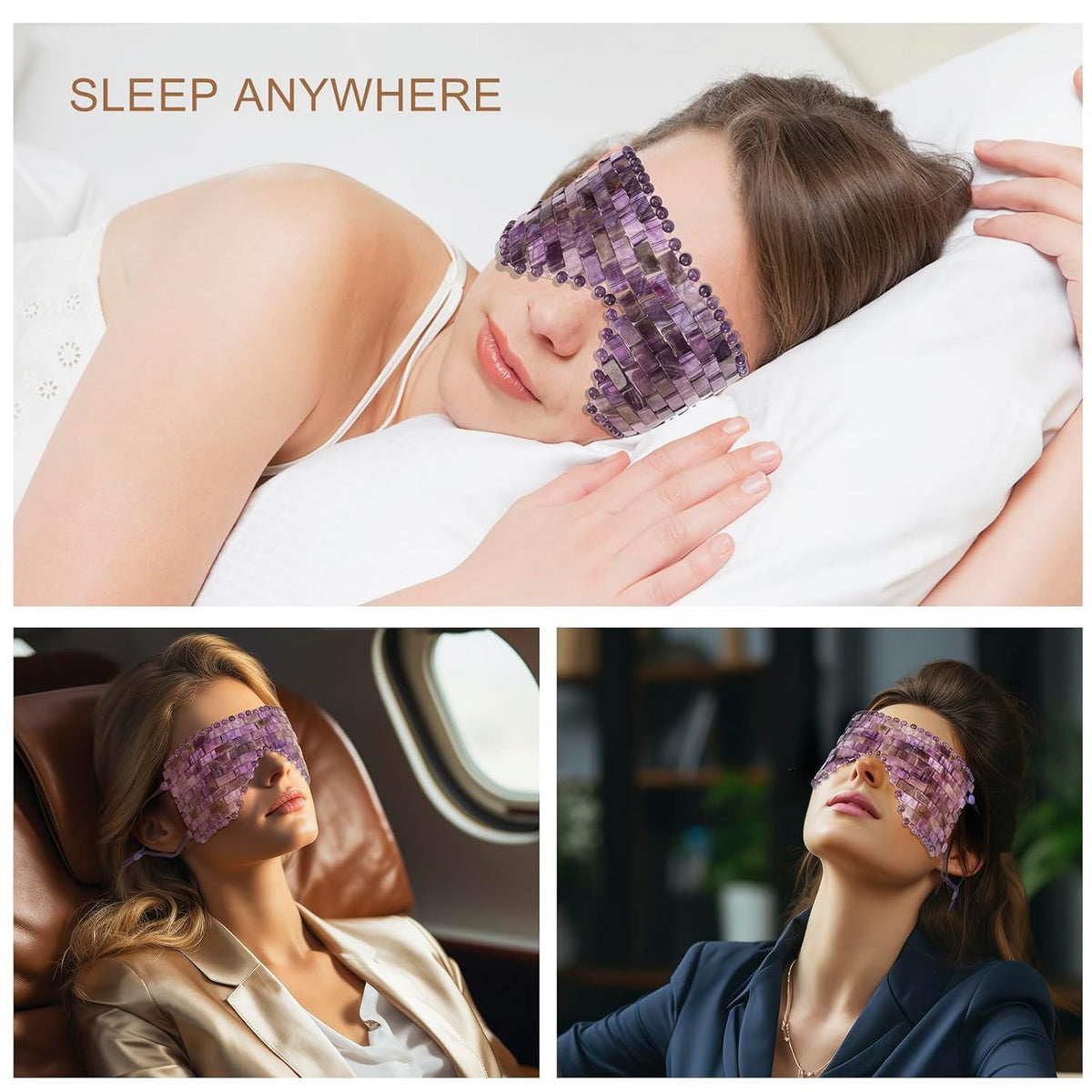 Jade Eye Mask Amethyst Facial Cooling Mask with Ear Strings - LazyGa Official Imagery - 8
