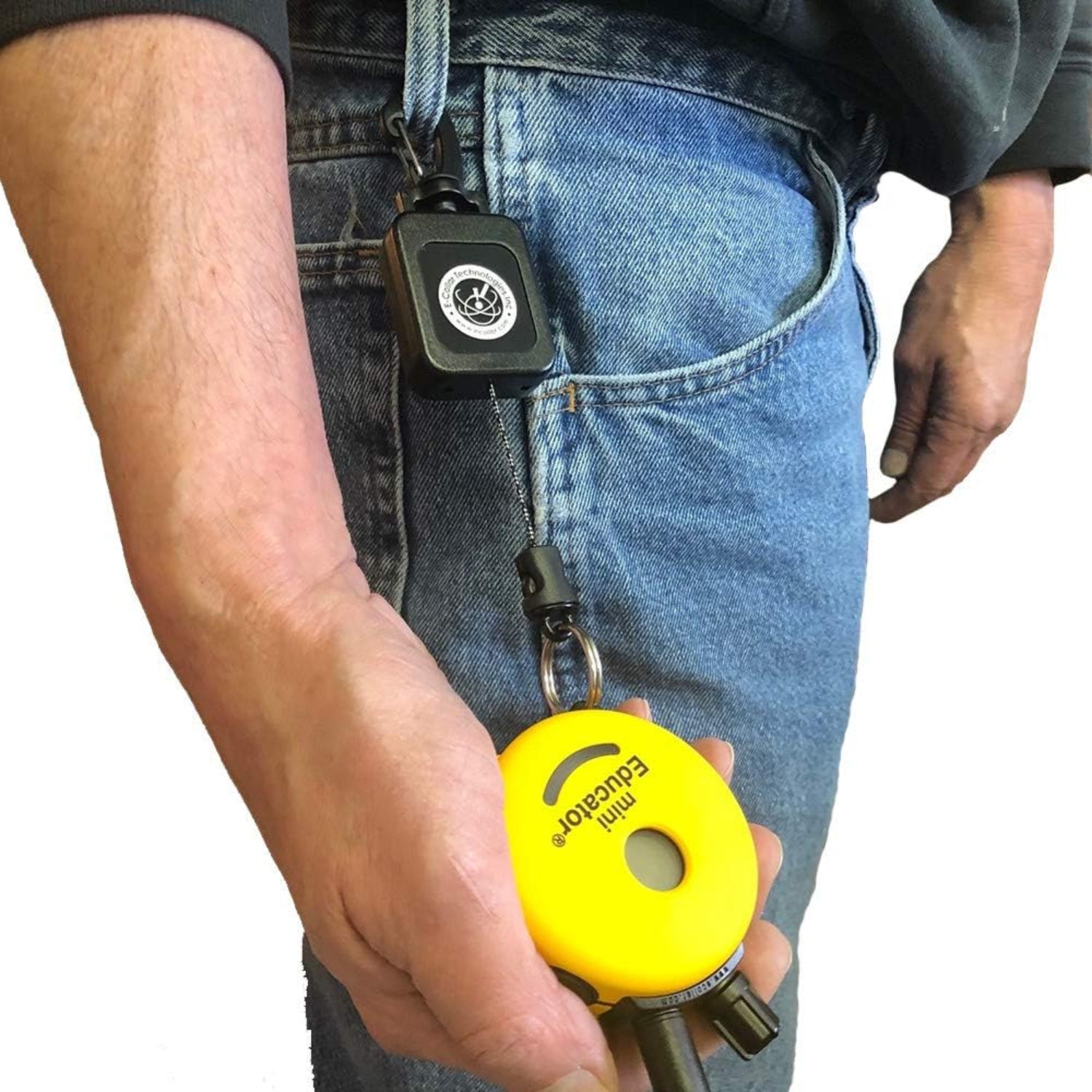 Black Educator Gear Keeper retractable transmitter holder with clip, designed for secure and convenient transmitter carrying.