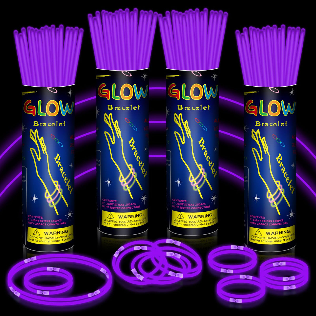 400 Pcs 8 Purple Glow Sticks Bulk for Party Supplies - GKXMAXIWANG Official Imagery - 1