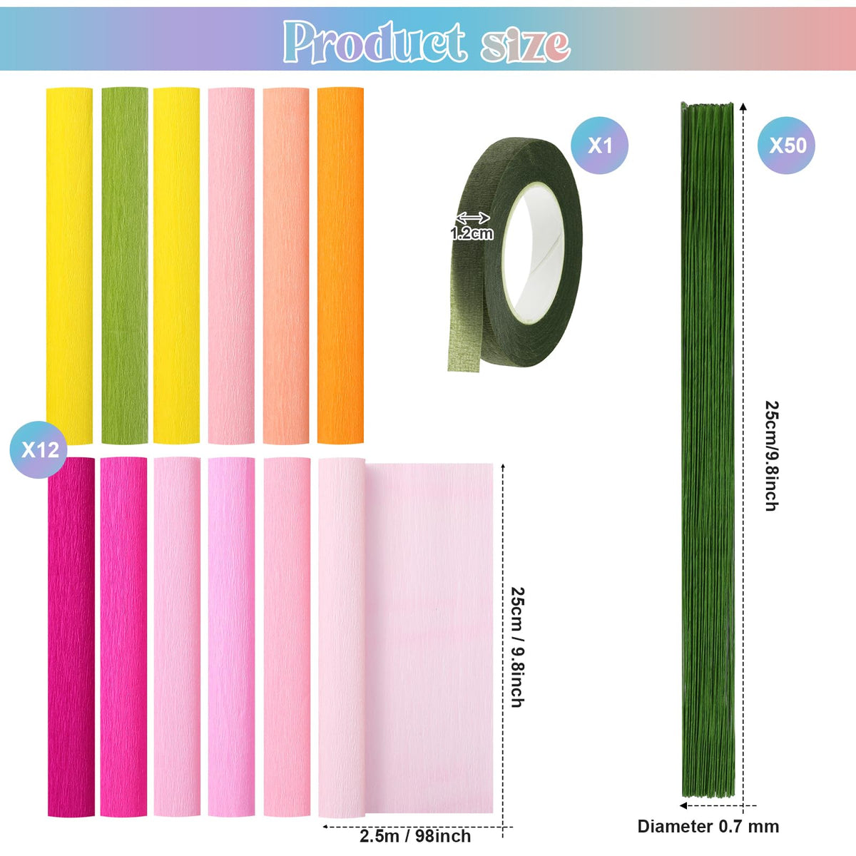 Leinuosen 65 Pcs Crepe Paper Flower DIY Kits 12 Rolls 10 x - Leinuosen Official Imagery - 4