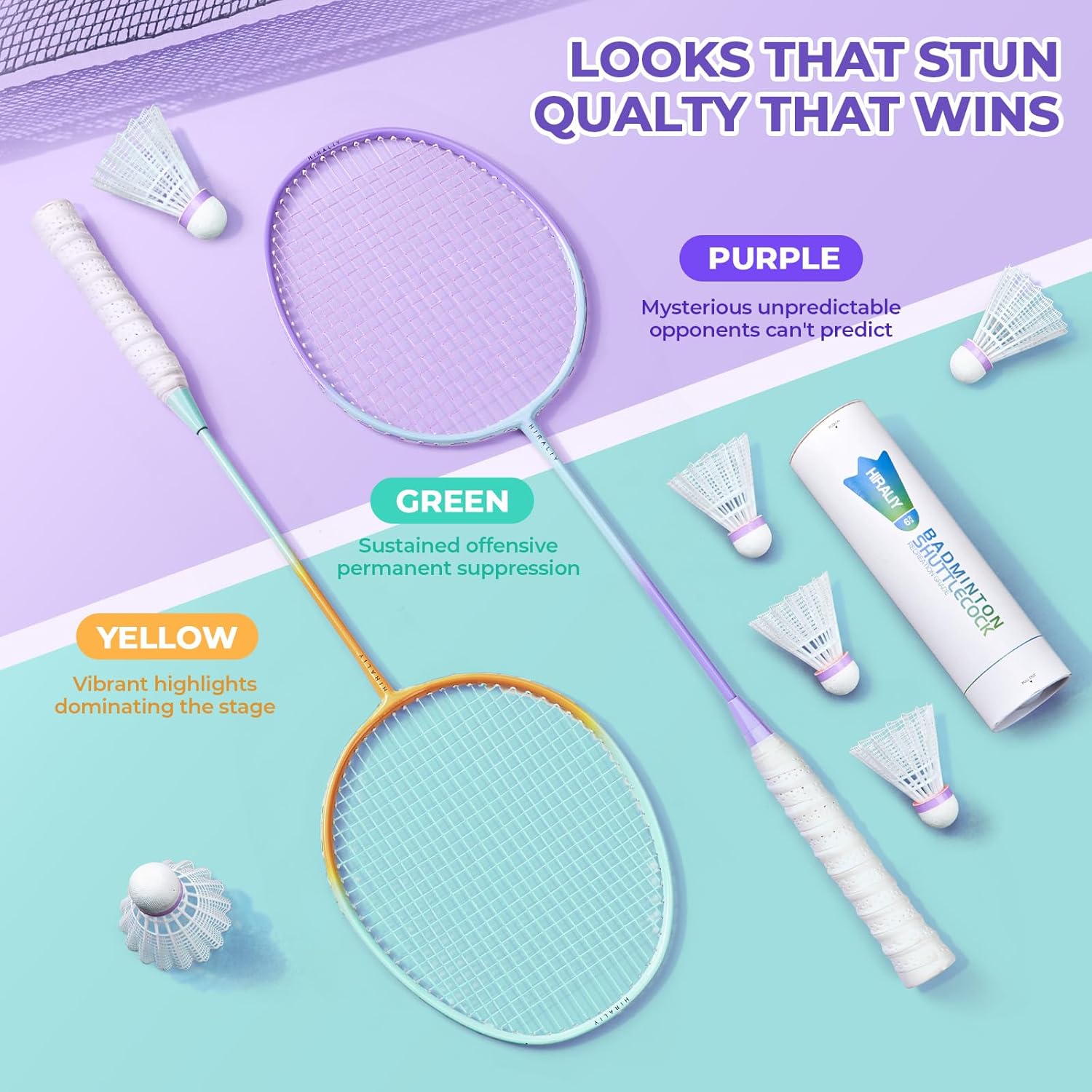 HIRALIY badminton rackets set with 2 or 4 rackets, suitable for backyard play, featuring lightweight design and grip handles