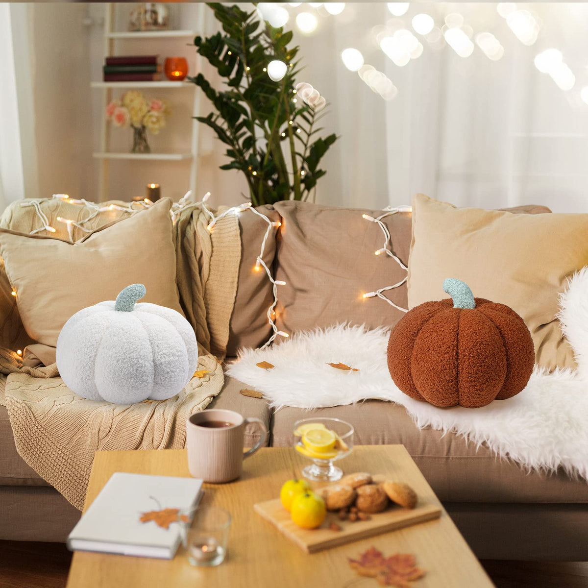 2 Pcs 3D Pumpkin Pillow Fall Decor Halloween Cushions White - Kajaia Official Imagery - 8