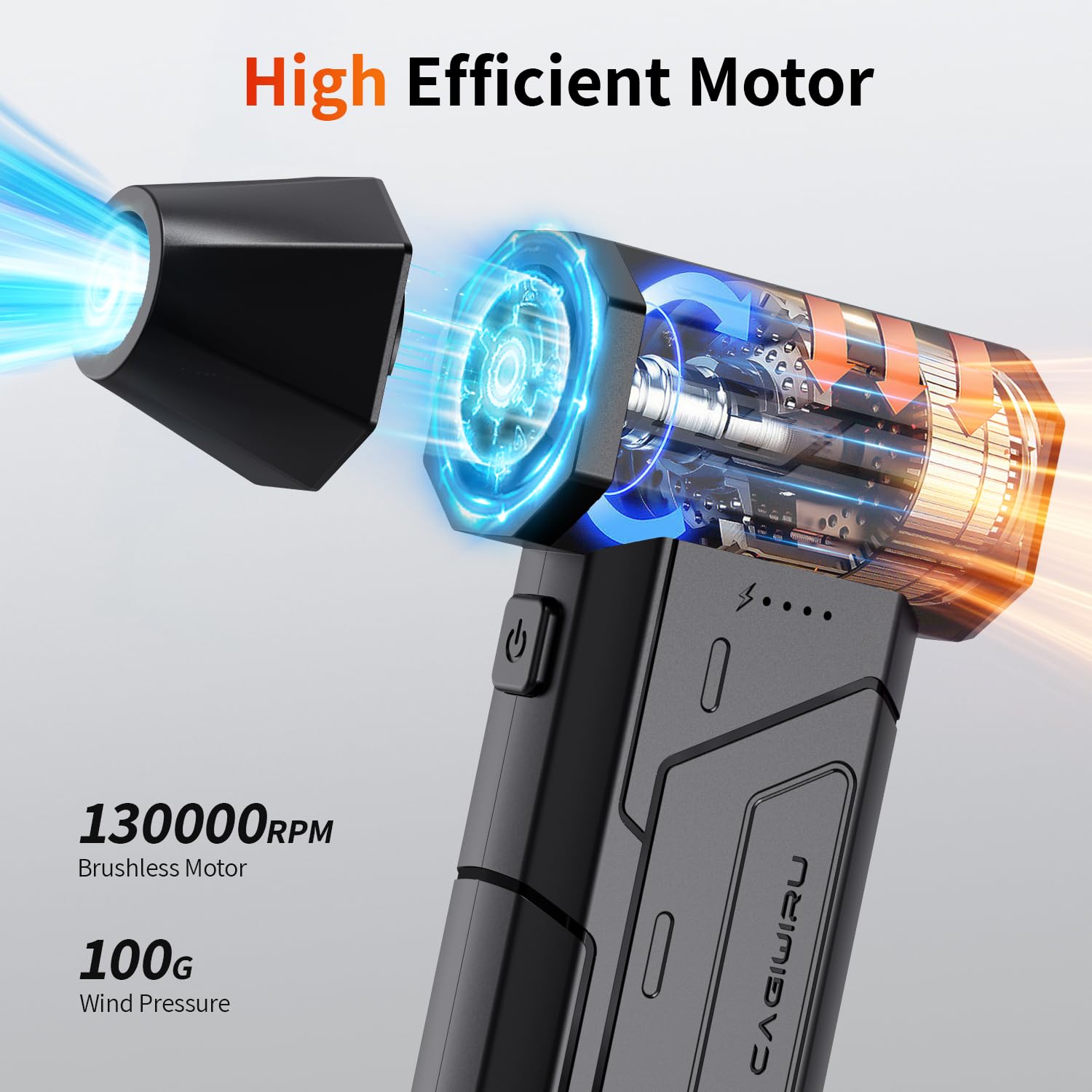 CAGIWIRU Compressed Air Duster,130000RPM Super Power Cordless Air by CAGIWIRU - Angle View 3