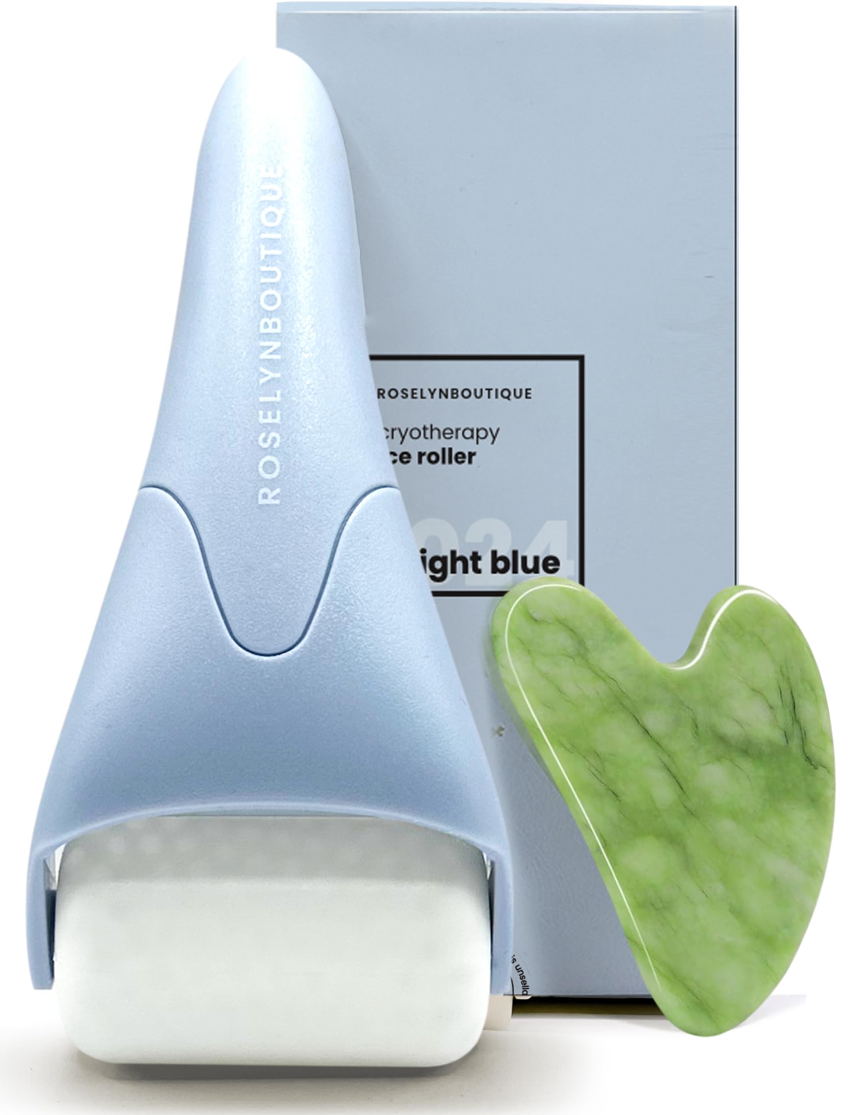 ROSELYNBOUTIQUE Ice Roller for Face & Gua Sha Facial Tools - Wrinkles Fine Lines Puffiness Stick Massager Facial Skin Care Tools Self Care Gifts for Men Women (Light Blue)