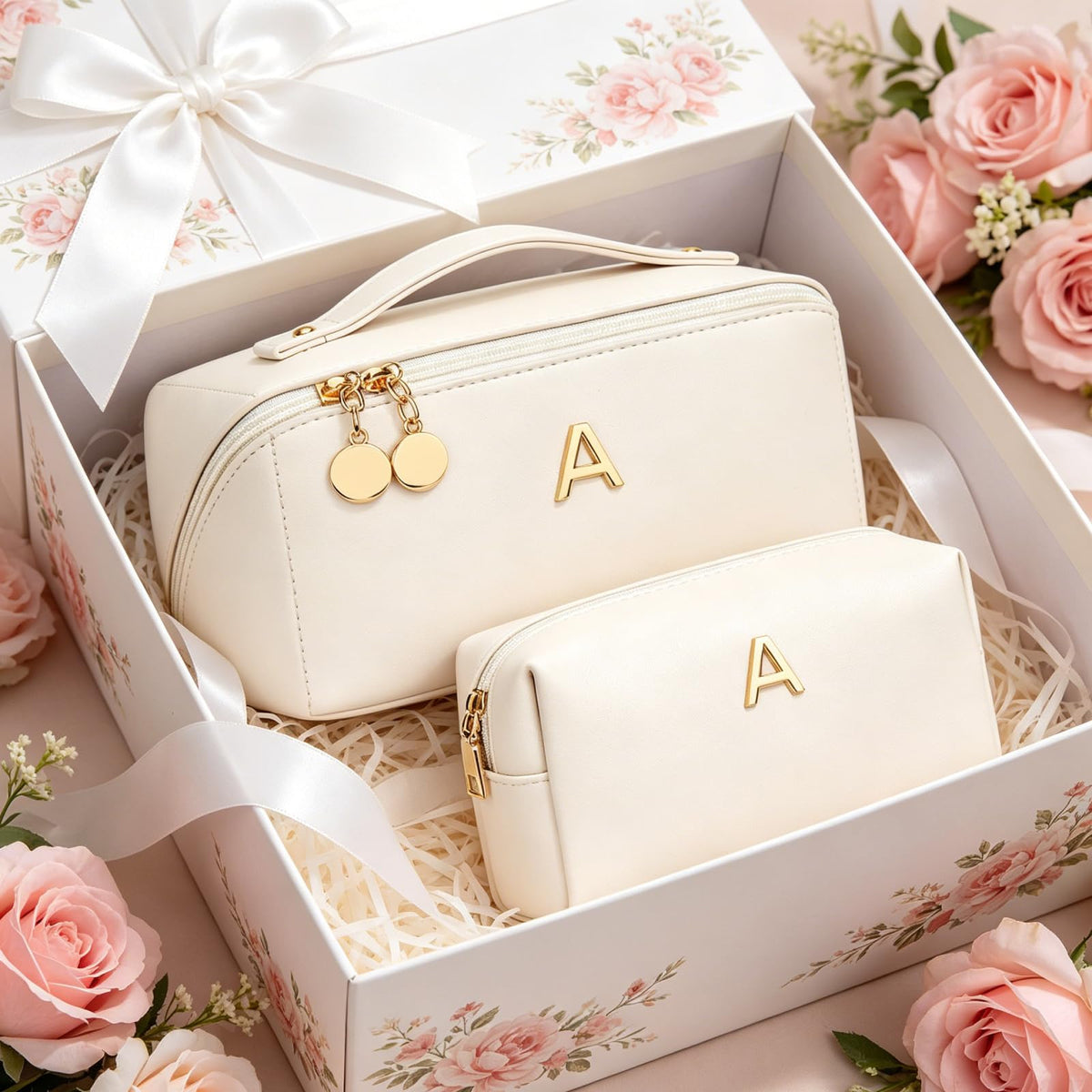 Initial Makeup Bag Personalized Gift for Women Teen Girls - CLOUDWINGS Official Imagery - 3